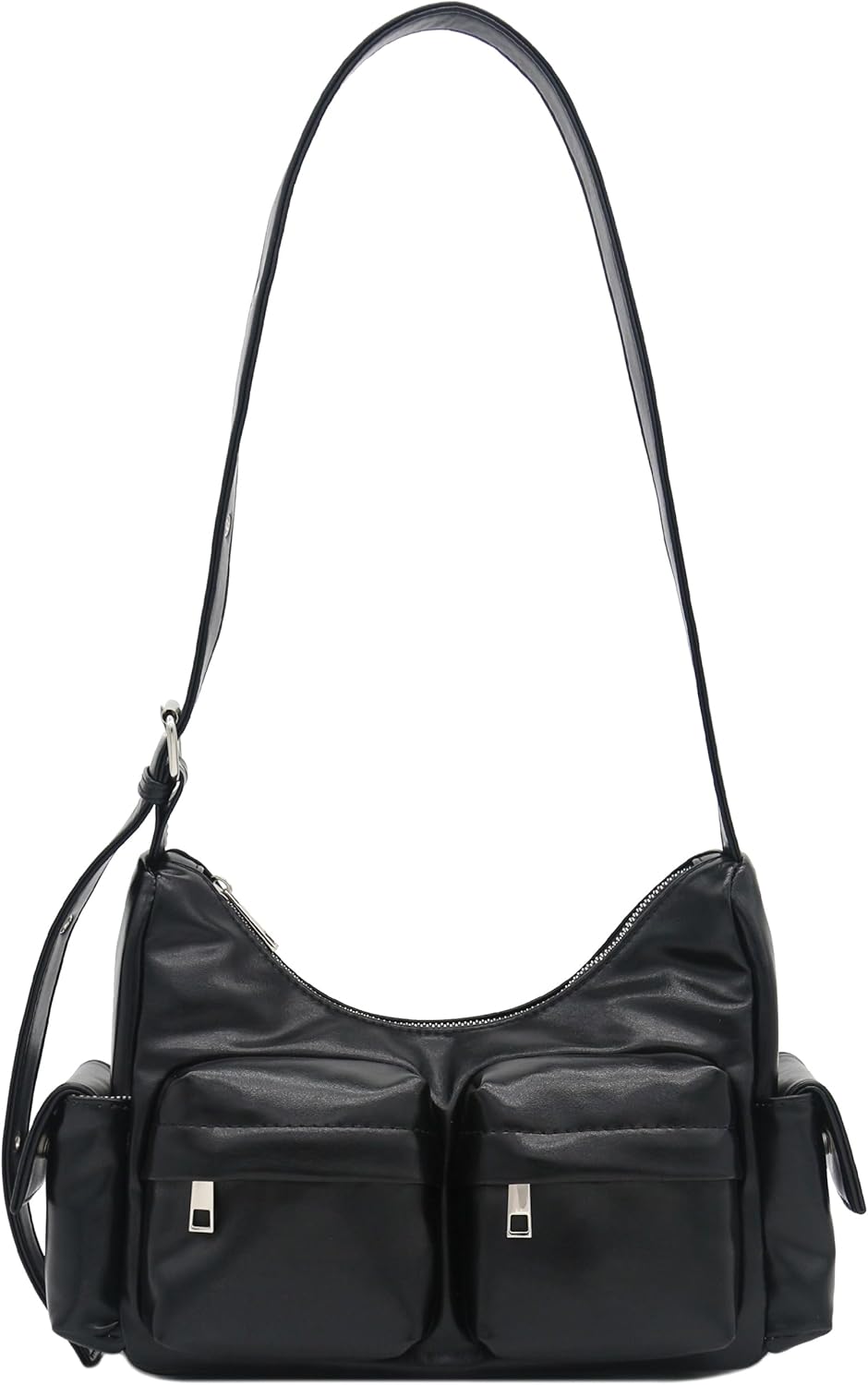 FashionPuzzle Glossy PU Leather Multi Pocket Shoulder Bag | Glossy Faux Leather