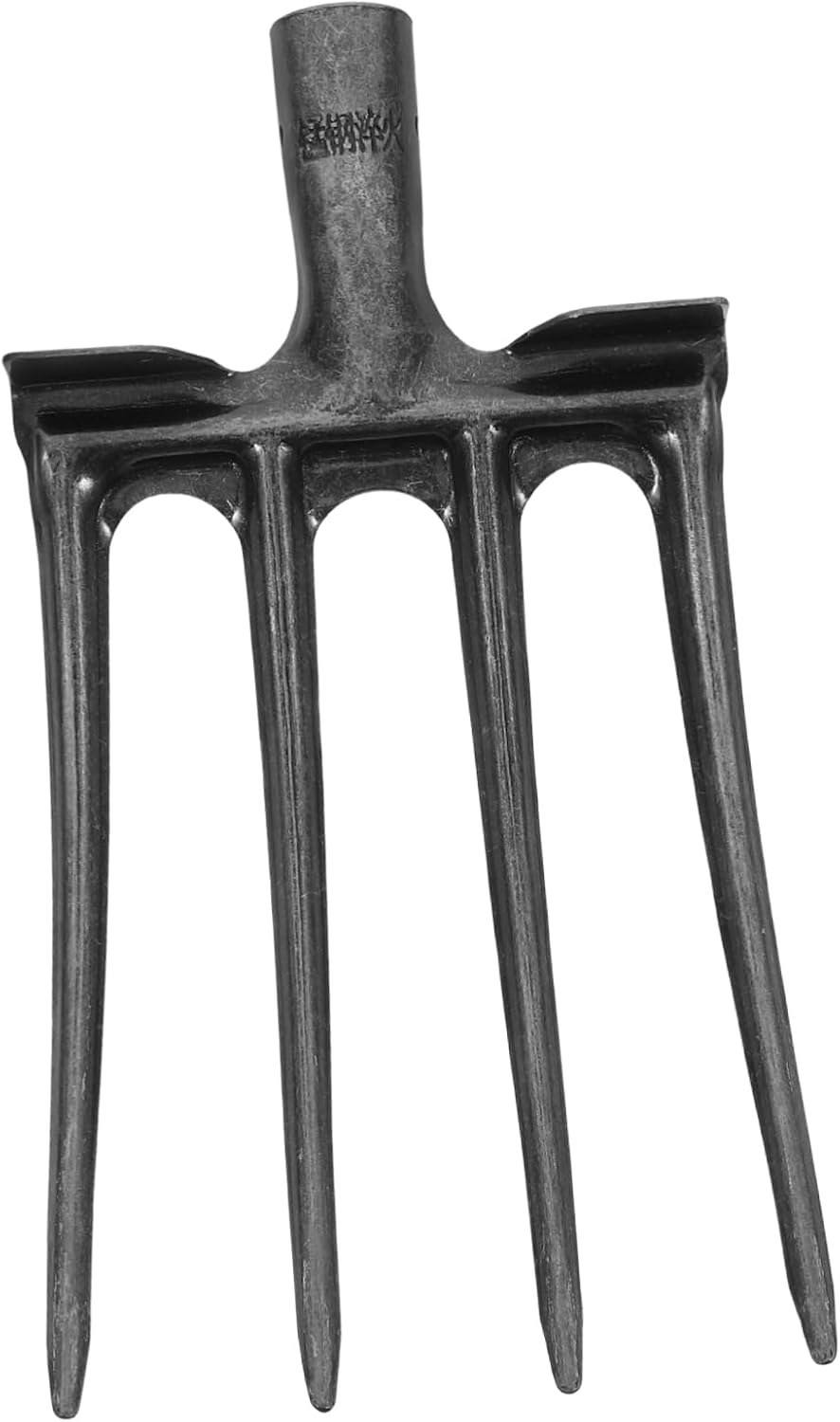 Sosoport Pitch Fork Replacement Head Four-Tine Garden Fork Farming Tools Soil Aeration Hoe Gardening Tool