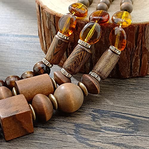 Coiris 3 Layer Chunky Wood Beaded Necklace Exaggerated Statement Bead Collar Necklace Bib Necklaces (N0100-Cylinder+Ball+Cube) by Coiris - Image 5
