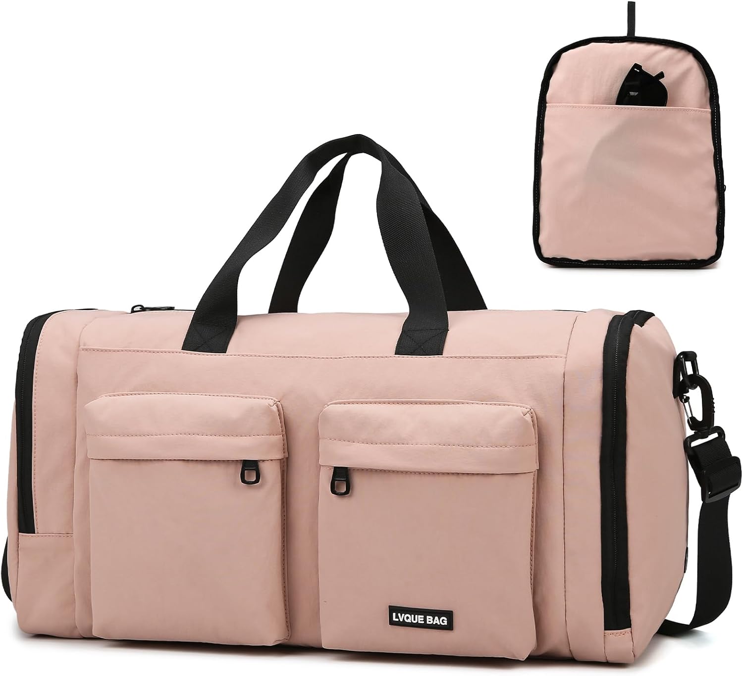 30L Foldable Gym Duffel Bag with Shoe Compartment for Women, Small Packable Carry on Travel Duffle Bag with Wet Pocket, Pink