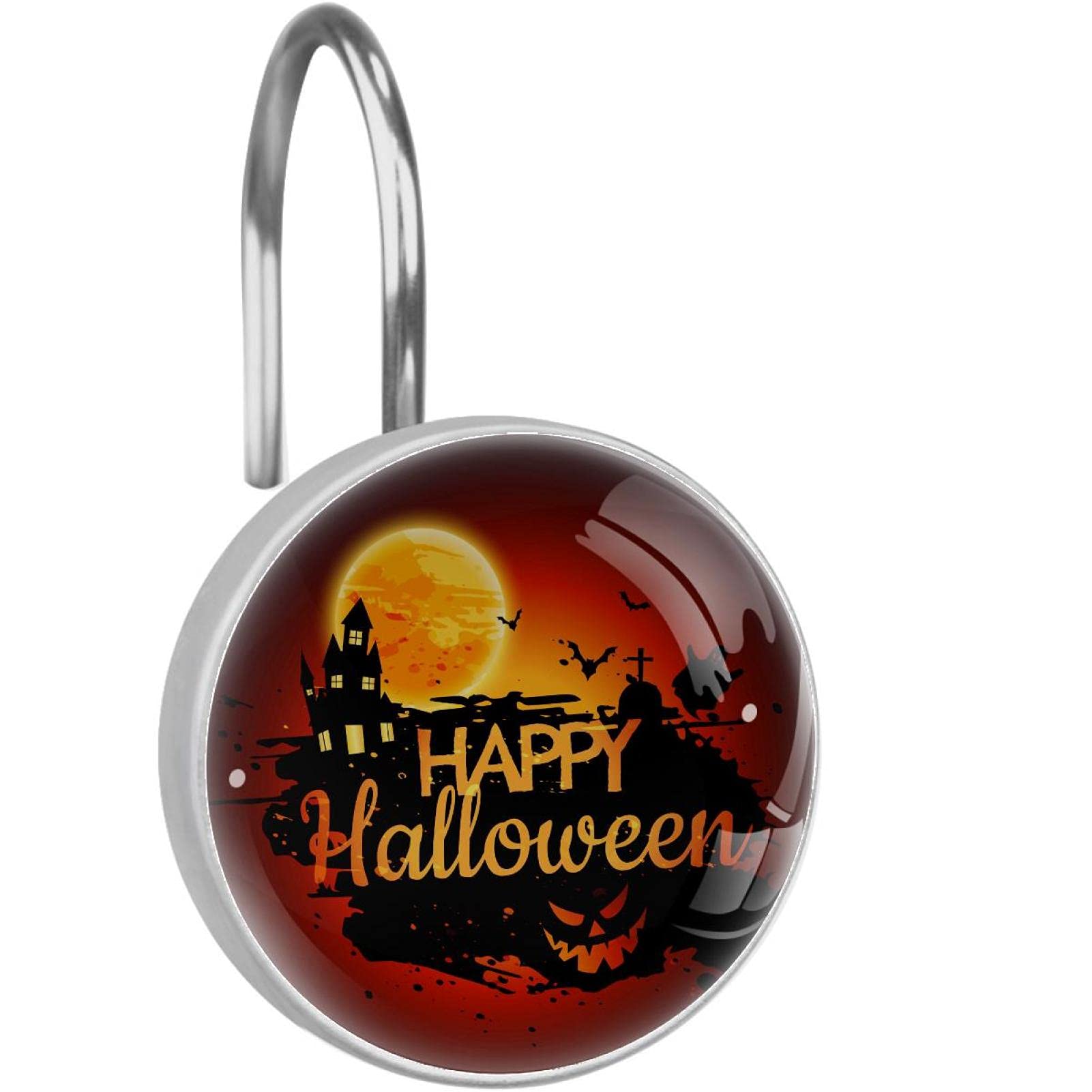 Crochets de rideau de douche en acier inoxydable avec motif Halloween lune
