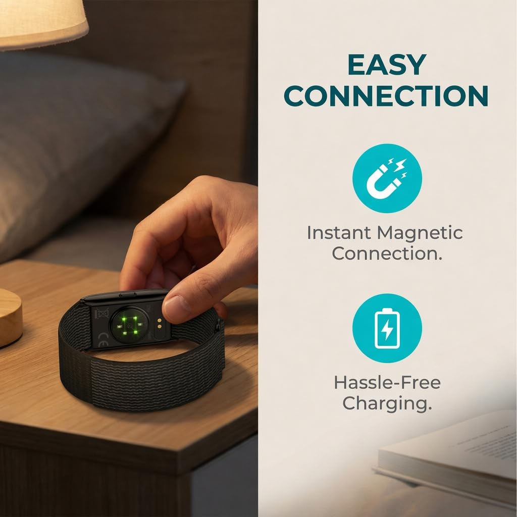 Health Guardian 30+ Tage Akku Smart Band mit winzigem Display, 24/7 Gesundheitsmonitor (HR/HRV/SpO2) & kostenlosem lebenslangen KI-Bericht, kein Abonnement (Schwarz)