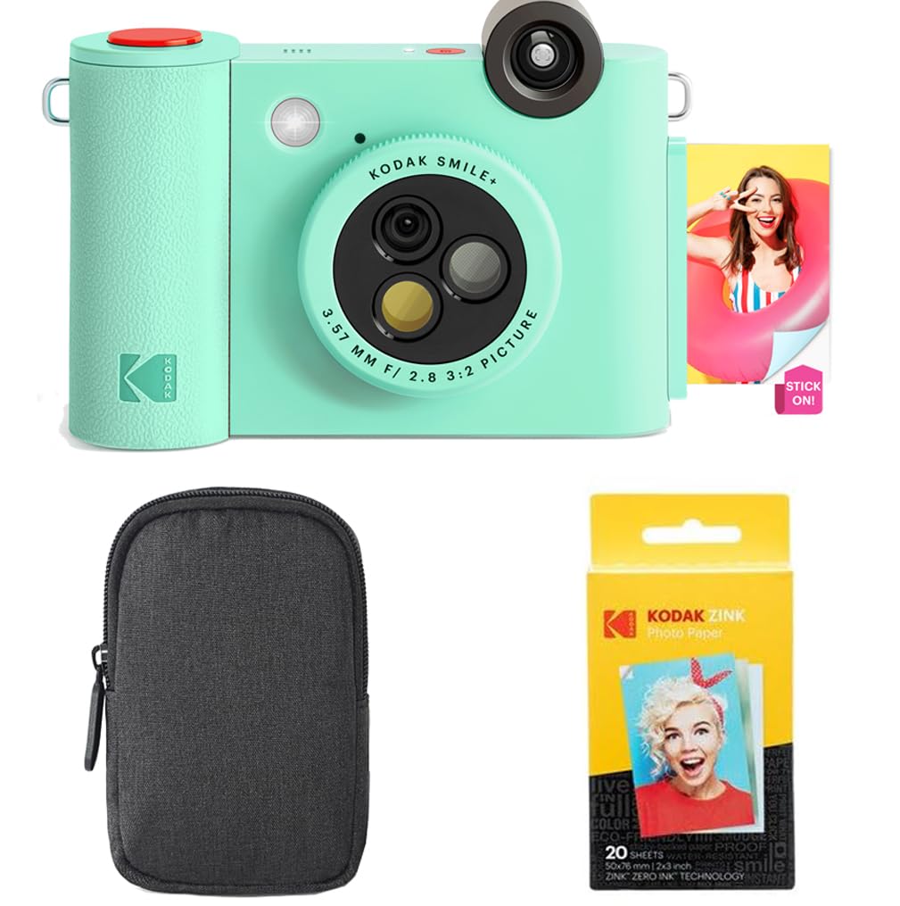 KODAK Smile+ 2-in-1 Fotocamera Digitale & Stampante Foto Bluetooth - Pacchetto Iniziale + Custodia + Carta Zink 20pz - 10MP - Verde