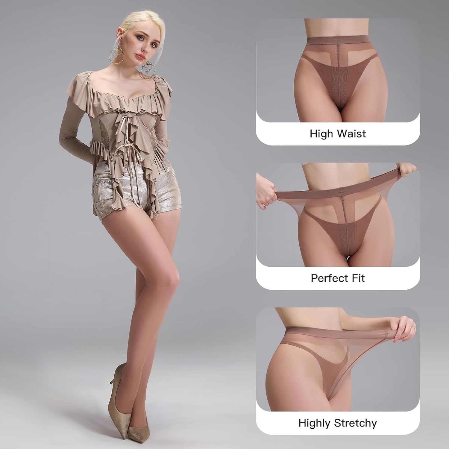 Yilanmy 3 Pairs Sheer Tights for Women Ultra Thin T-Crotch Pantyhose High Waist Stockings 20D - Image 3