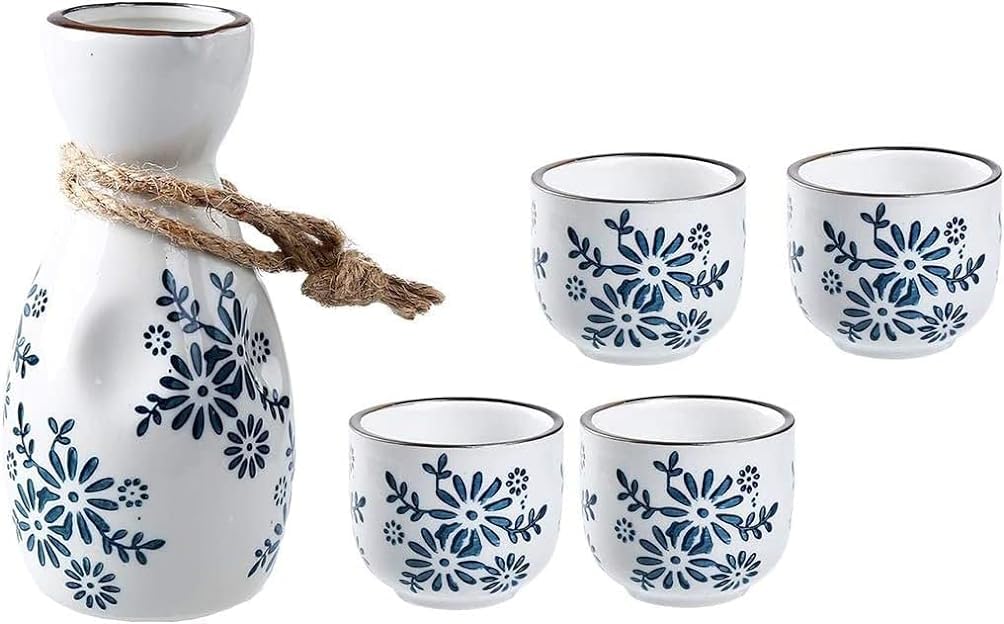 Ensemble de saké en céramique RWRAPS avec 1 bouteille et 4 tasses faites à la main