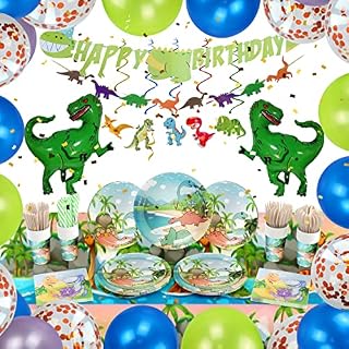 Dinosaur Party Decorations, 163 PCS Dinosaur Birthday Decorations, Dinosaur Party Supplies for Birthday, Dinosaur Balloons, Dinosaur Plates, Cups