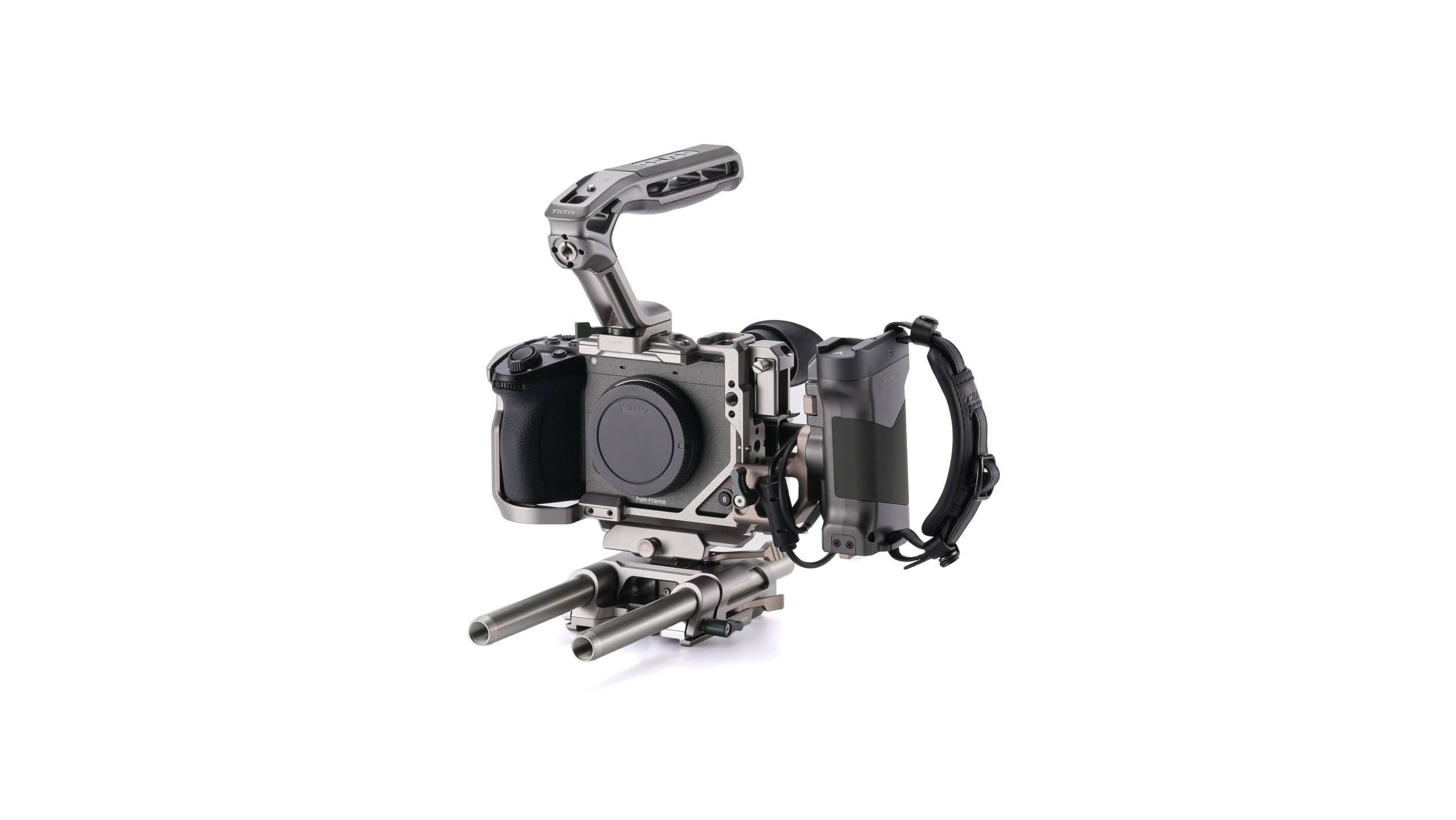 Tilta Camera Cage Pro Kit Compatible with Sony FX2 - Titanium Gray | Includes ARCA Bottom Plate, 15mm LWS Baseplate, Xeno Top Handle & Power Handle | NATO, Cold Shoe, 1/4"-20 & 3/8"-16 Threads