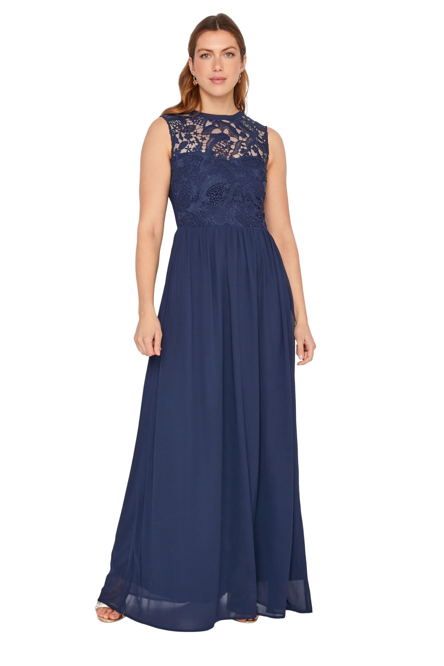Long Tall Sally Women's Blue Tall Lace Chiffon Maxi Dress In | Size: 12