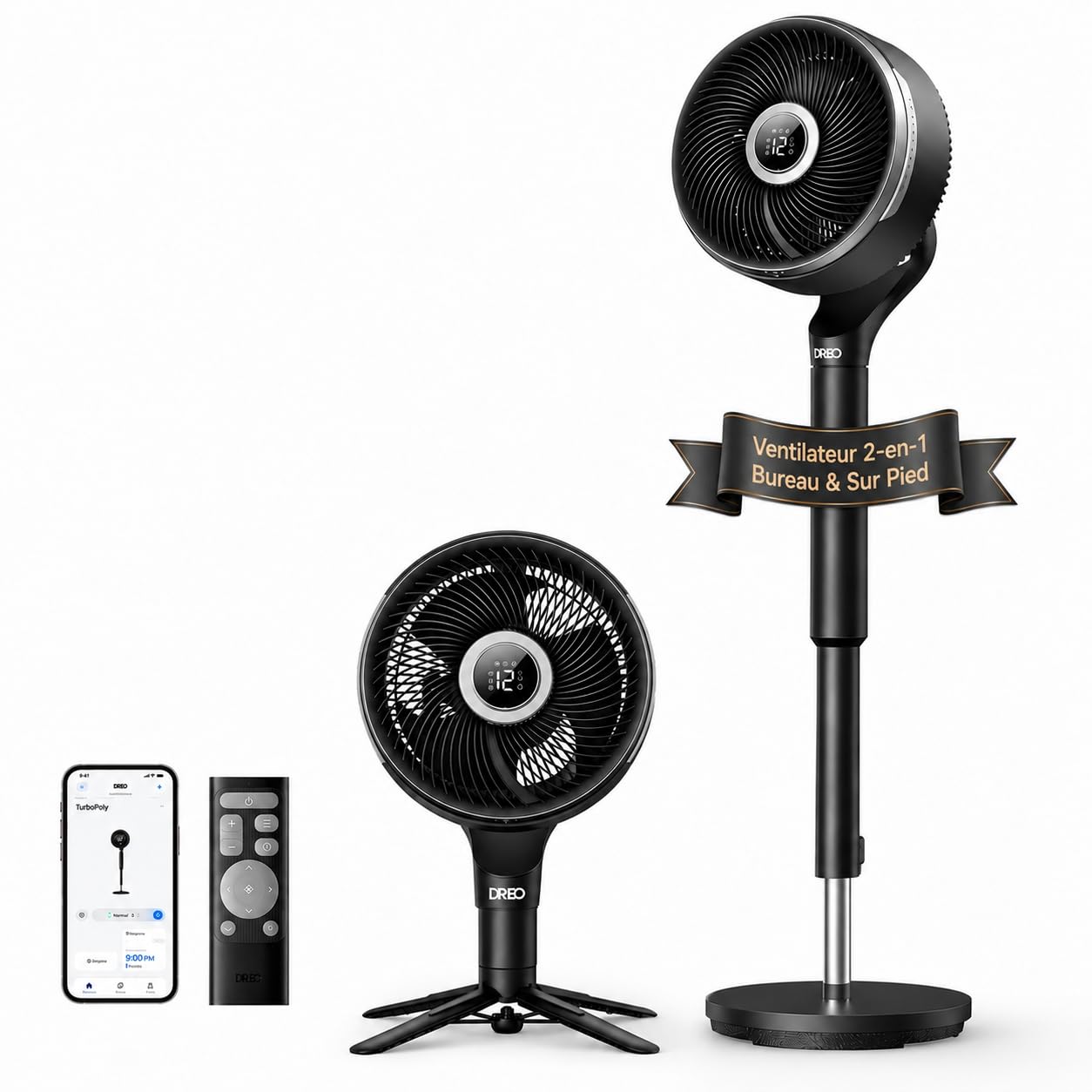Ventilateur intelligent DREO à oscillation 3D totale 150+100 degrés pour salon