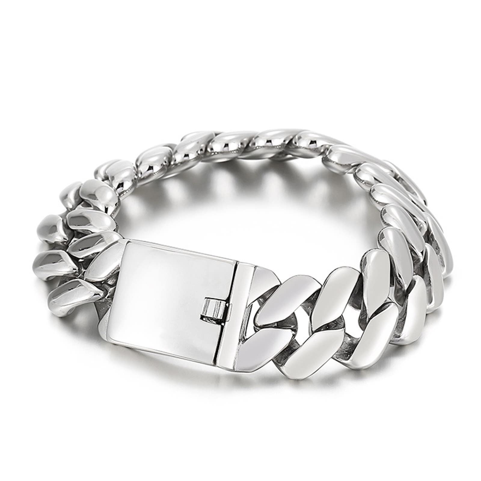 Herren Gliederarmbänder für Herren in Edelstahl, Panzerkette Personalisiertes Armband Eco-Verpackung Kleine Geschenke für Männer, 22cm Länge, 20mm Breite, Silber