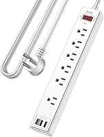 Vista 15 de Regleta de Enchufes de 6 Pies con Protector contra Sobretensiones - Cable de Extensión Yintar con 6 Tomas de CA y 3 Puertos USB para Hogar, Oficina