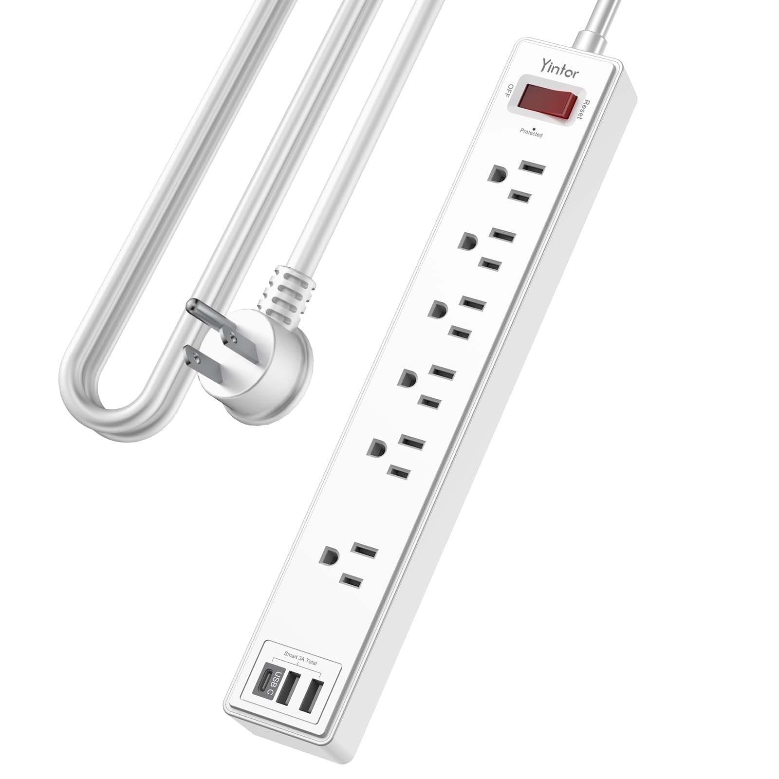 10 Ft Power Strip Surge Protector - Yintar Extension Cord with 6 AC Outlets and 