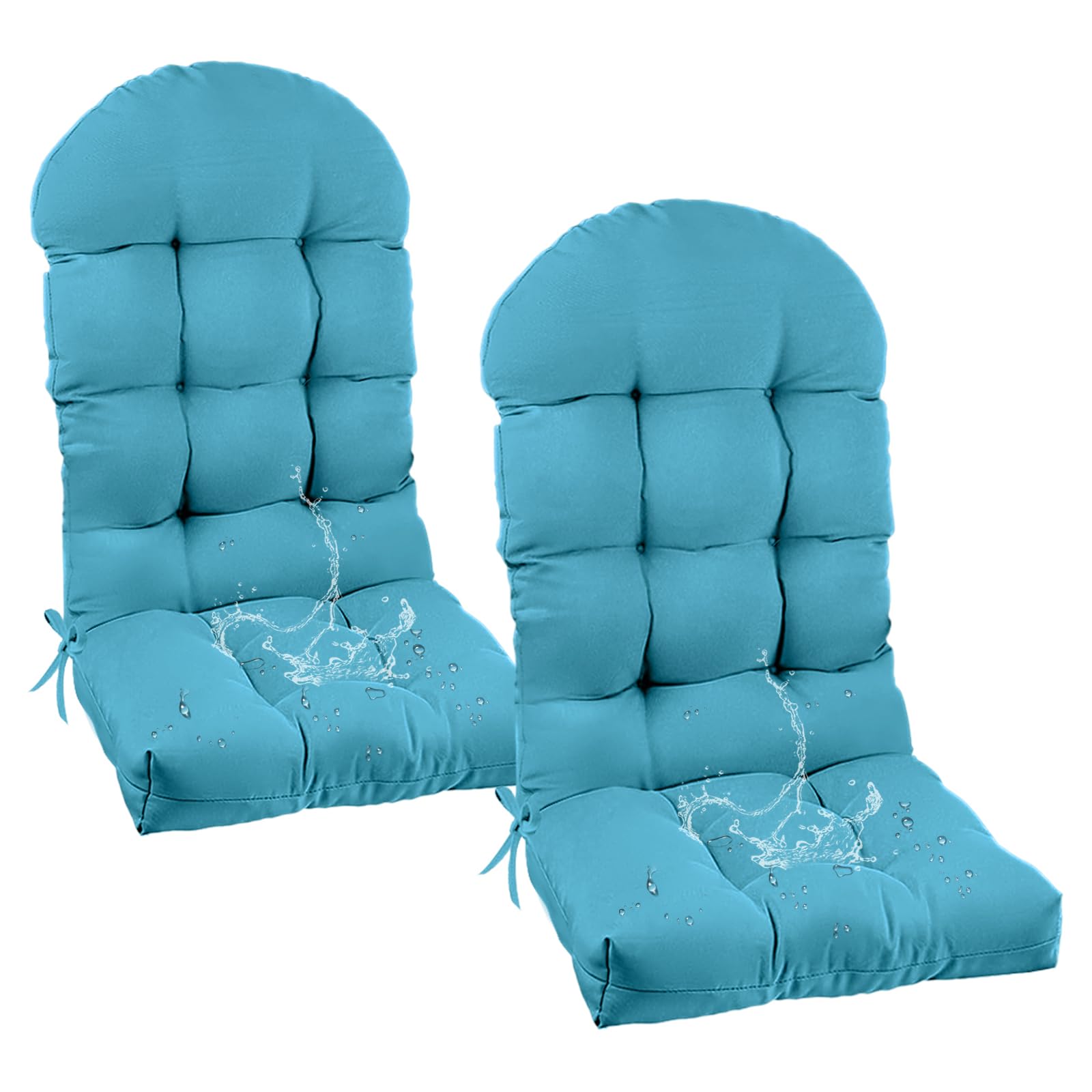 UUluhao Indoor Outdoor Adirondack Chair Cushion Set of 2 Teal Blue Waterproof Tufted High Back Patio Cushions of Upper and Lower with Ties 47 * 19.68 * 3.9"