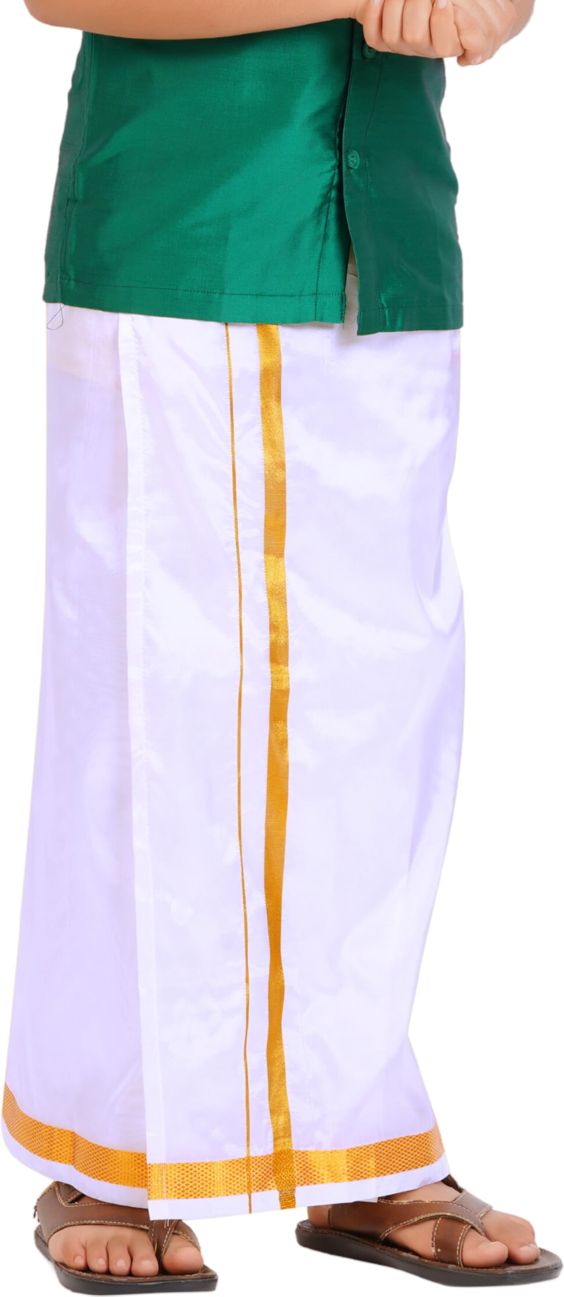 Prakasam Cotton Boys/Kids Art Silk Readymade Whiite Dhoties For Kids/Readymade Dhoties For Boys (15-16 Years)