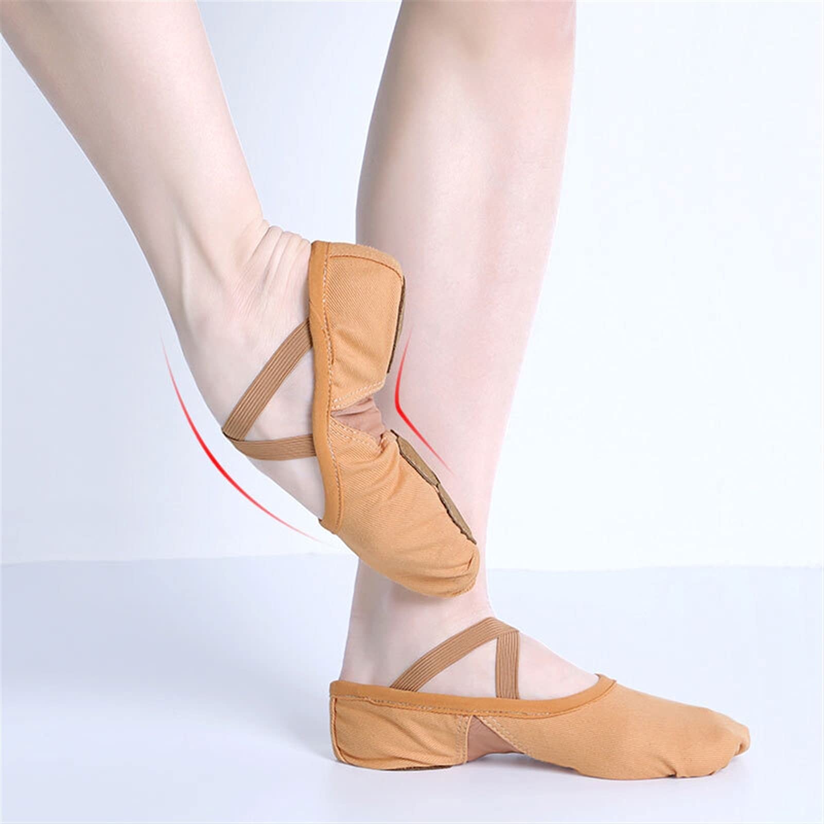 Baletki Damskie Baletki Buty Baletki Dla Dziewczynek Akademia Tańca Trzy Miękka Podzielona Podeszwa Rozciągliwa Tkanina Mesh Splice Kapcie Taneczne (Beżowy 8.5)