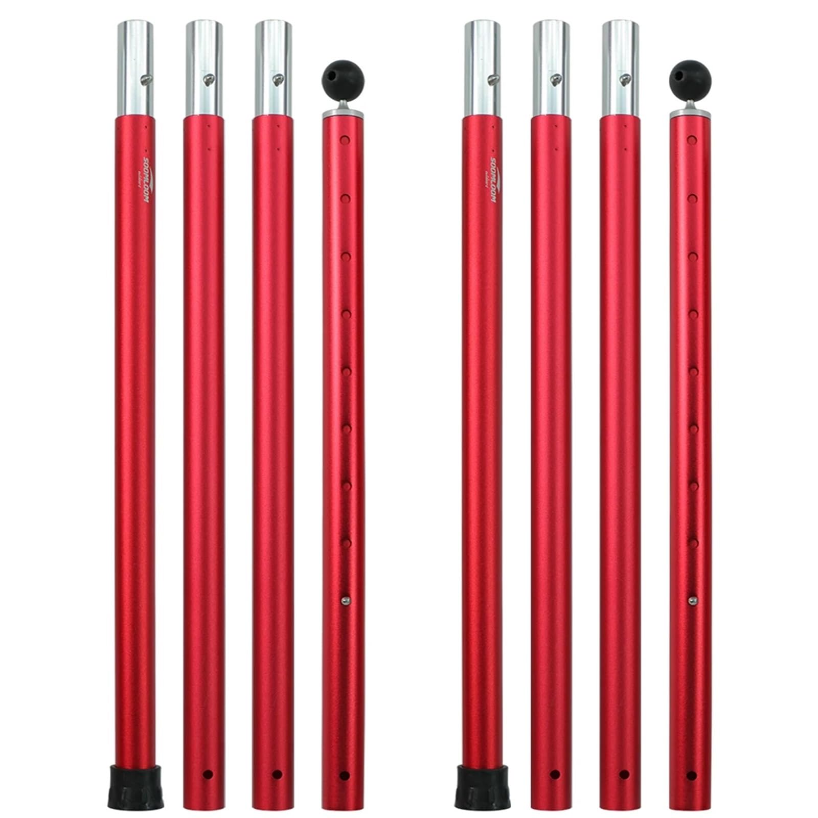 Piquets de Tente Tente de Camping en Alliage d'aluminium de 2.8m, Poteau réglable Dia.33mm, 4 Sections, auvent extérieur Rouge, abri, poteaux de Support Principaux(Red)
