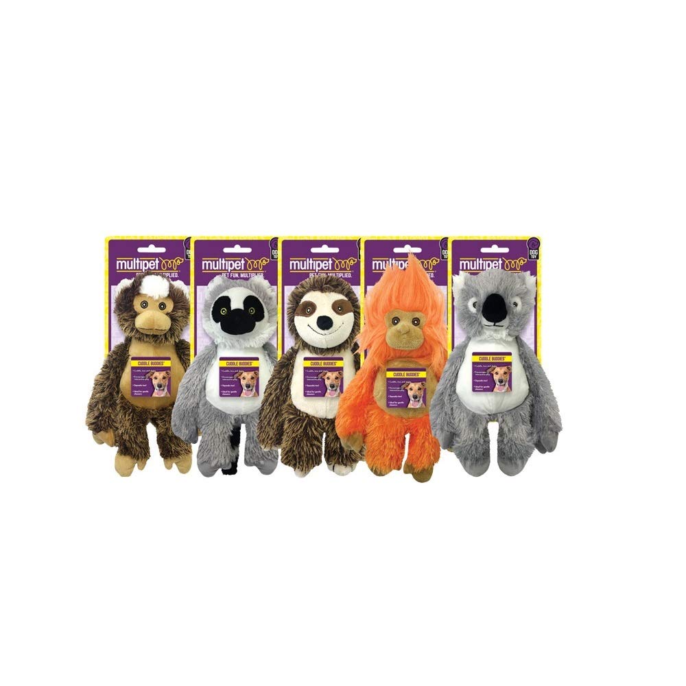 Multipet Bark Buddies Clipstrip Assorted Plush Animal Dog Toy 10 inches Medium Dogs