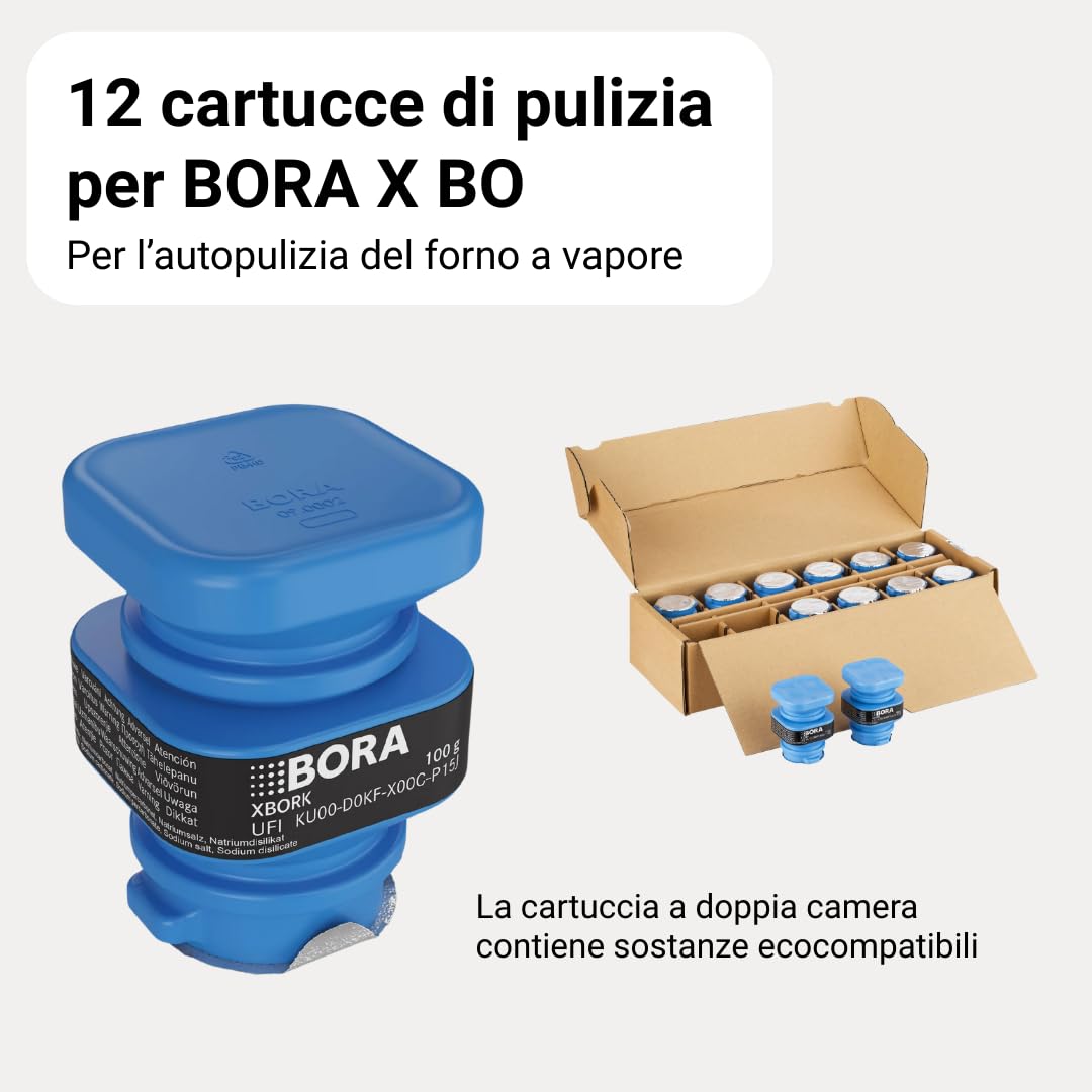 BORA 12 Cartucce di pulizia per forni a vapore BORA X BO, autopulizia, cartucce a doppia camera, accessori per pulizia, XBORK/12