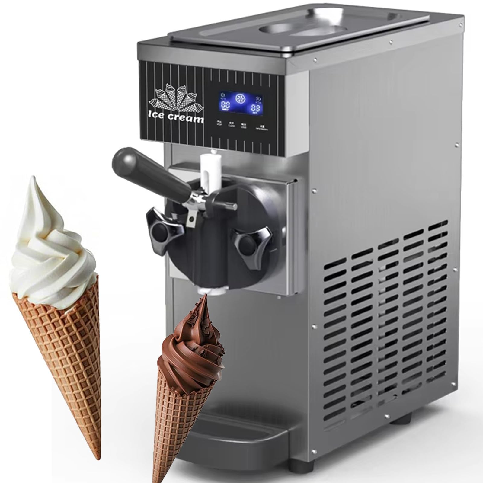 Gelatiera da Banco Gelatiera Soft Serve Monogusto 450 W con Tramoggia 3,5 L, Pannello LCD,Macchina per Gelato Commerciale,Resa da 4-5 kg/H,per Snack Bar di Ristoranti Grey