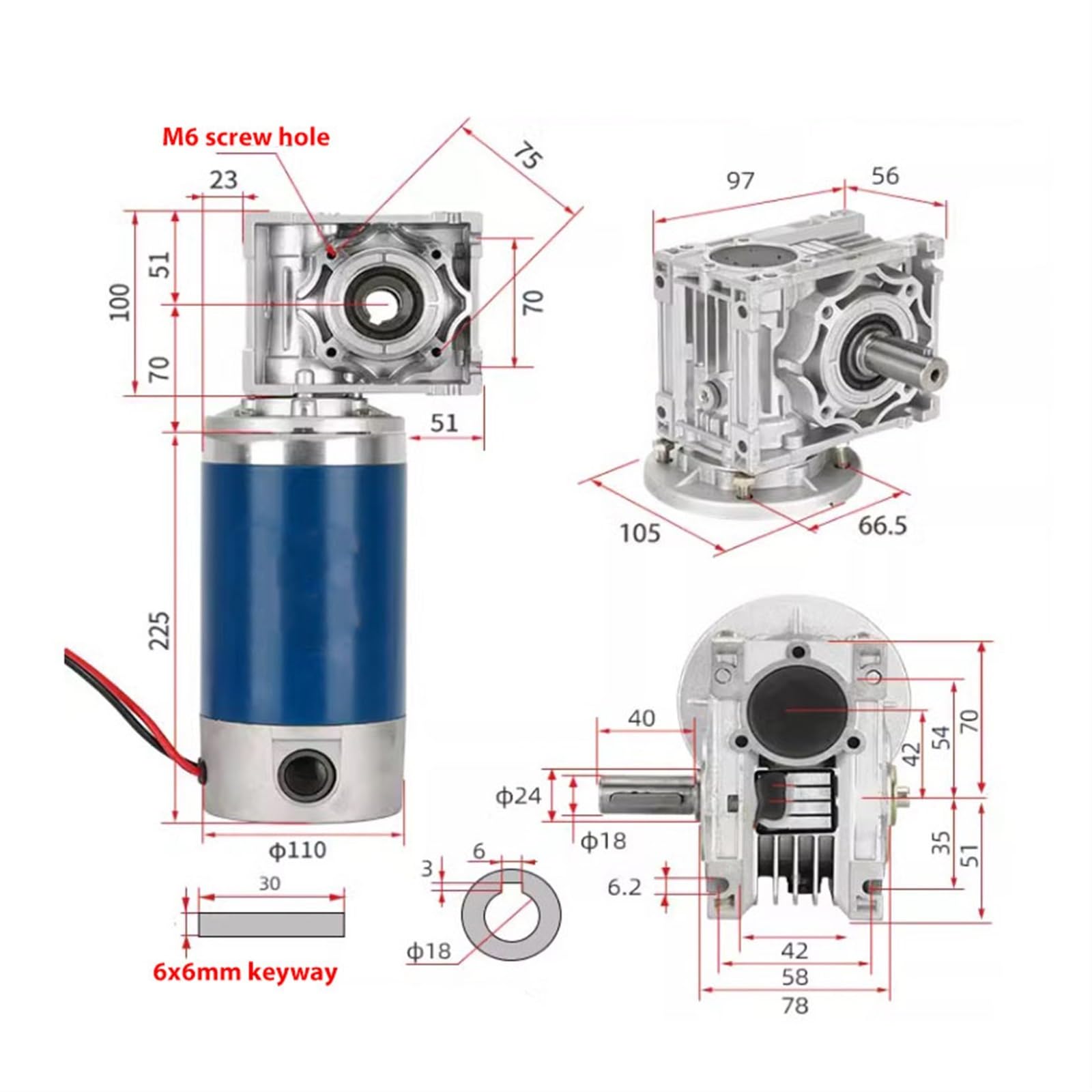 Schneckengeschwindigkeit 1 Stück 500 W 48 V DC niedriger Drehzahl-Bürstenmotor 110 mm Geschwindigkeitsregulierungsgetriebemotor NMRV040 Schneckengetriebemotor CW CCW Untersetzung variabel(36RPM)