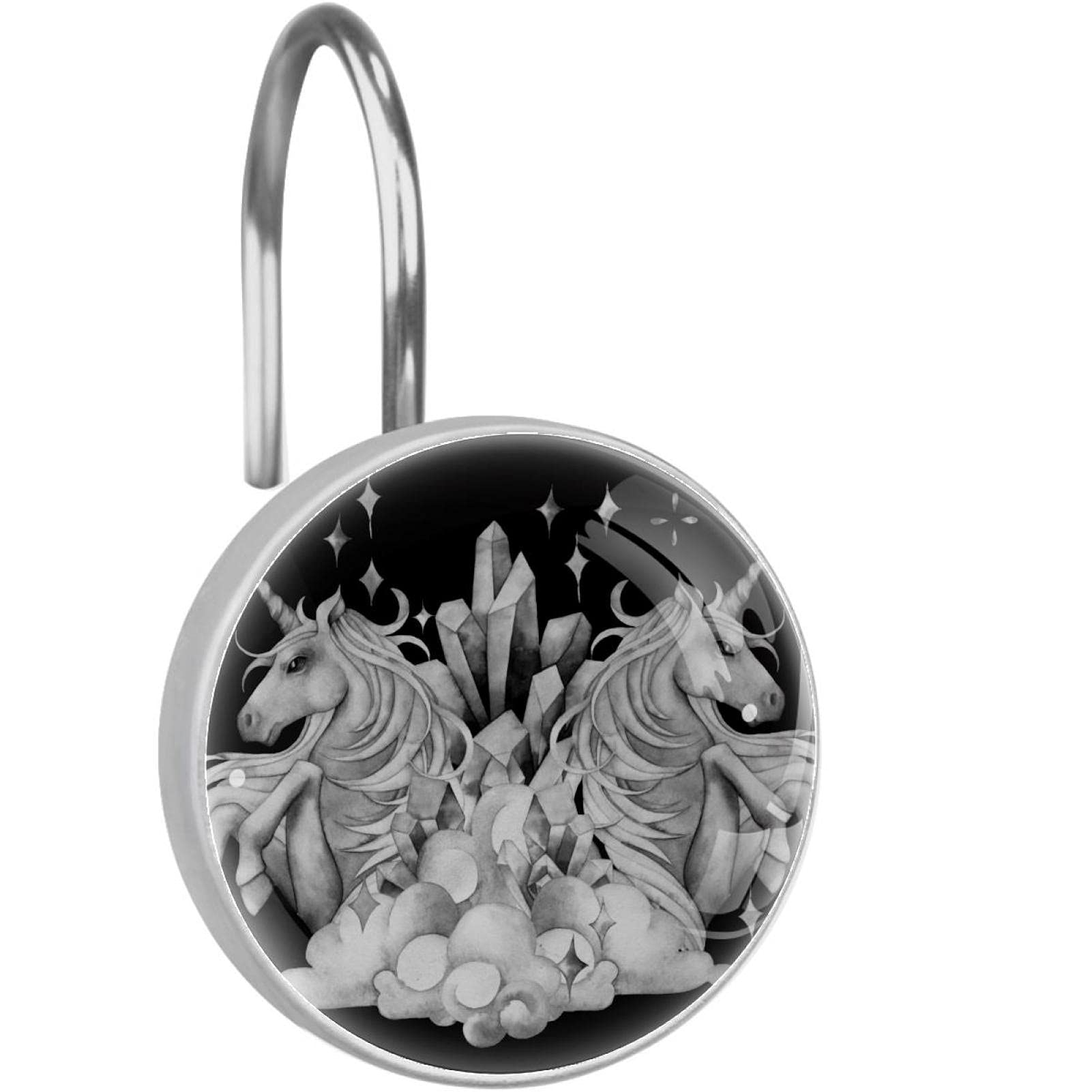Crochets pour rideau de douche en verre cristal et anneaux décoratifs licorne