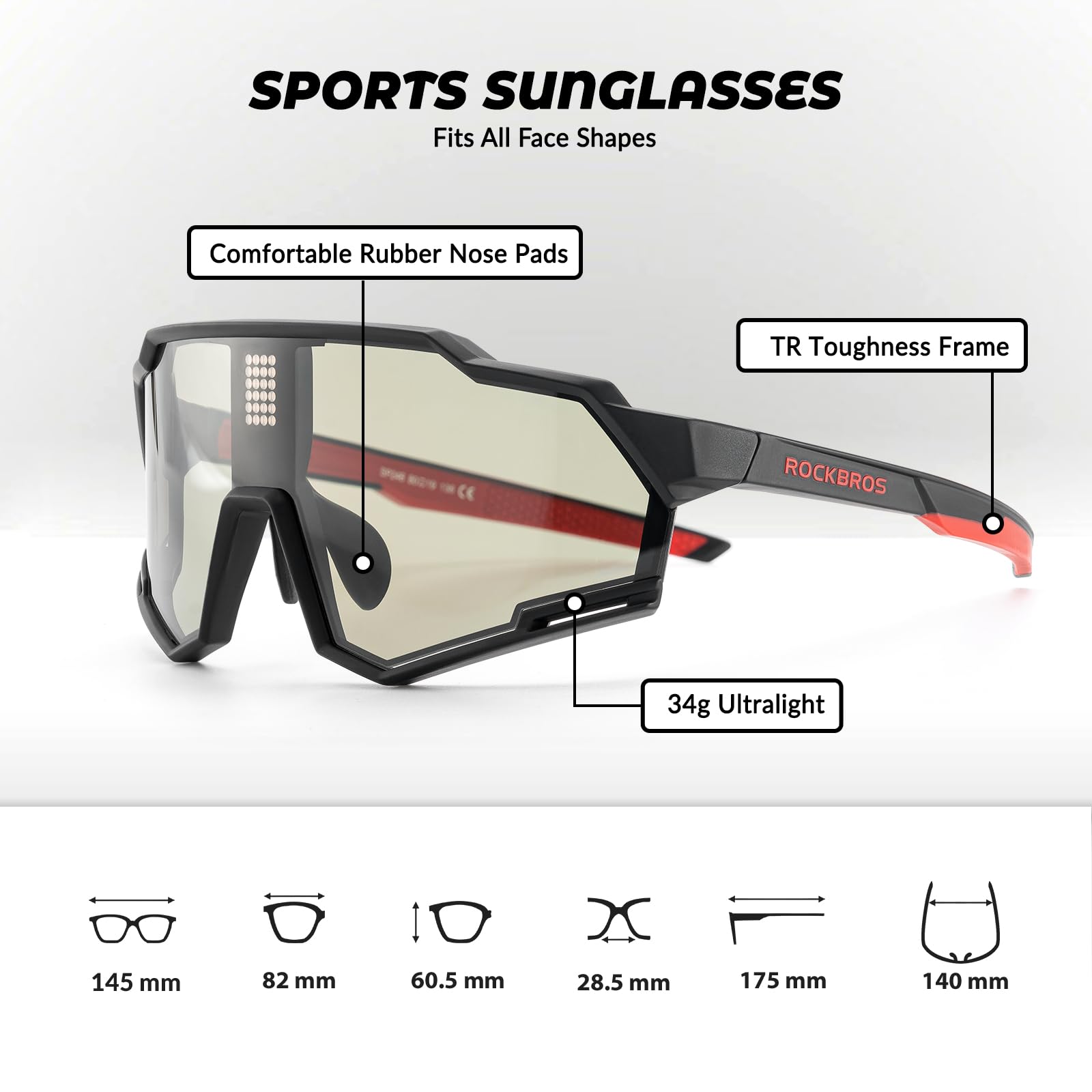 ROCKBROS Fahrradbrillen Selbsttönend + Polarisiert, Intelligente Fahrrad Sonnenbrille Sportbrille Damen Herren UV400 Schutz TR90