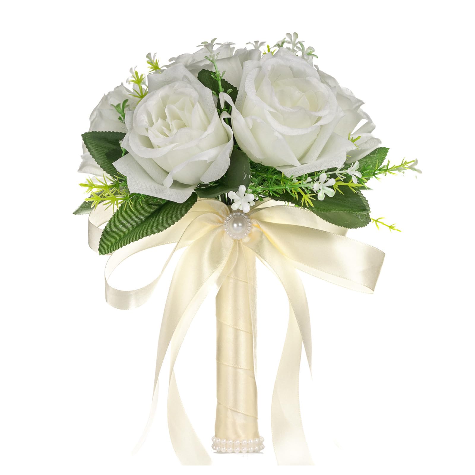 Bbajszx Artificial Bridal Bouquet for Proposal Wedding Ceremony and Anniversary for Beach Wedding Outdoor Pearls Embellished Bridesmaid Flowers