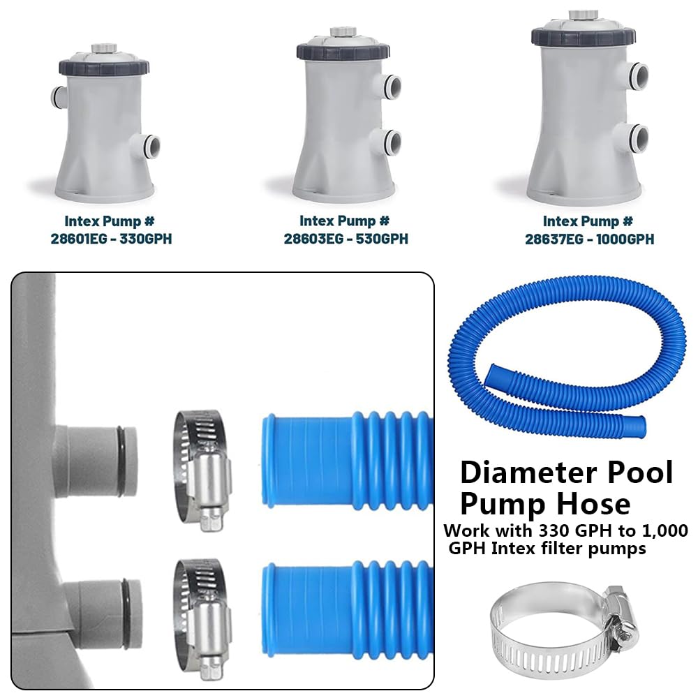 HuaMuDM Pack of 2 Pool Hose 32 mm with 4 Safety Clips and 1 Hose Connector, Pool Hose - Image 4