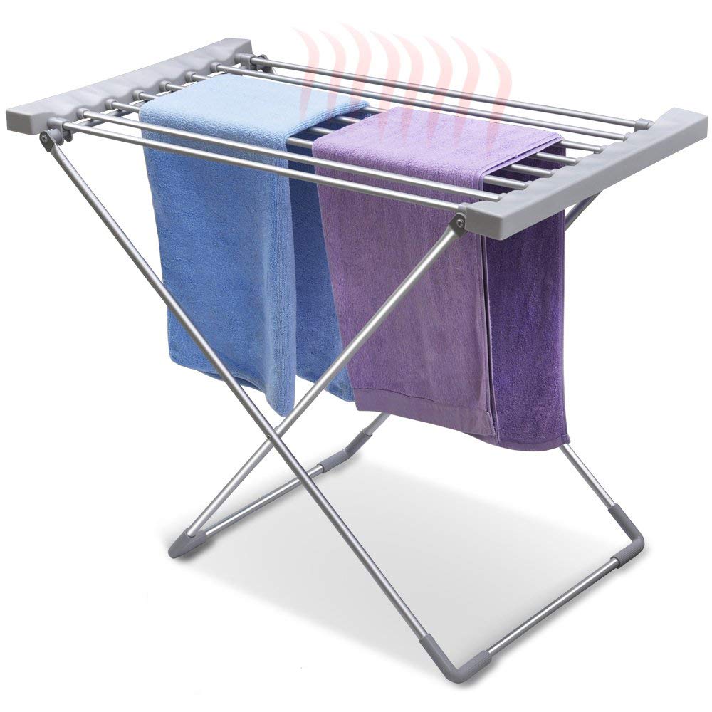 VBARV Floor folding electric drying rack - freestanding electric heating drying rack - lightweight aluminum home indoor laundry folding laundry drying rack
