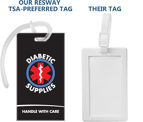 Miniatura 4 de Etiqueta de identificación de equipaje para suministros diabéticos  ROJO  Alerta médica  Equipo médico de insulina  Mango con cuidado  Etiqueta de