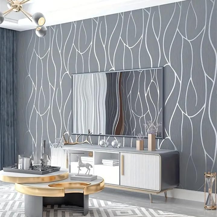 Image of CRIMSON DECORS Grey&Silver Freestyle SELF Adhesive Wallpaper for Living Room Bedroom Office Hall Corridor Peel and Stick Vinyl Wallpaper - 200X45 CM - 9 SQFT