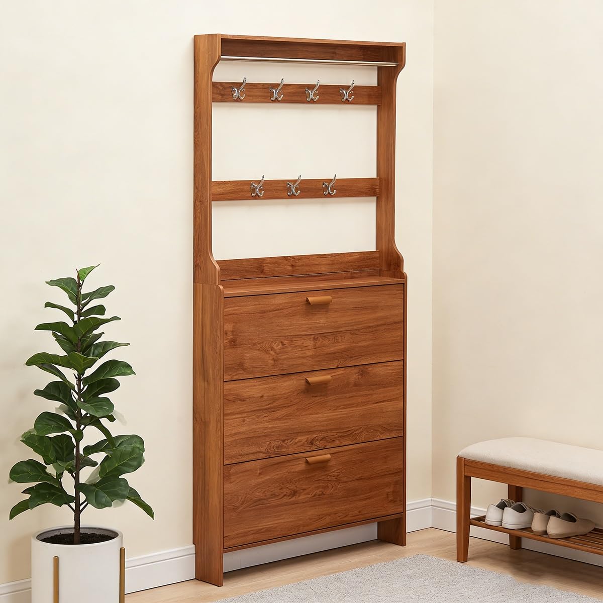 Meuble d'entrée vestiaire, Console avec rangement à chaussures, pour Manteaux, Chapeaux, Sacs, pour Entrée(19.7x6.7x82.7in)