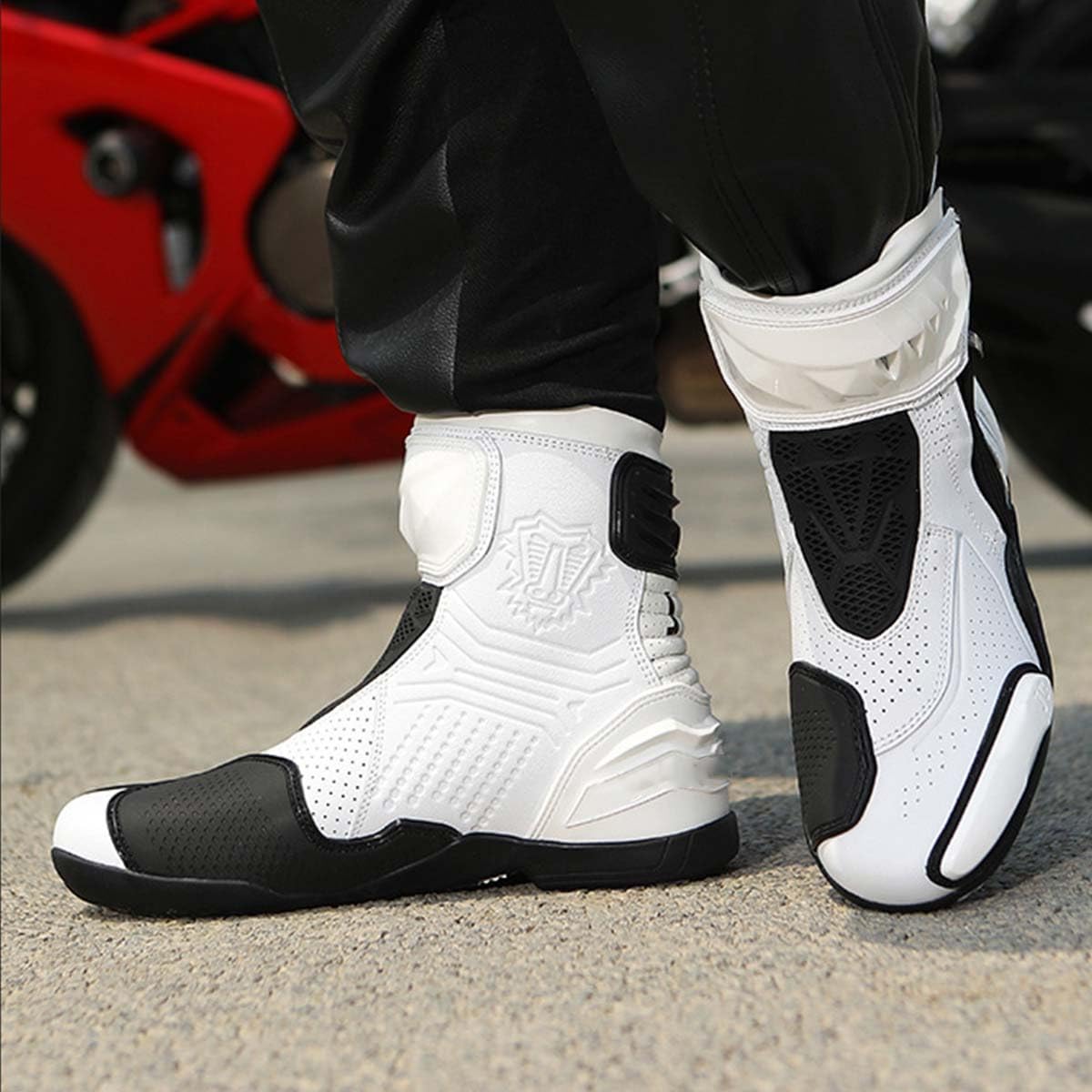 Scarpe da Moto per Uomo e Donna Stivali Motociclisti Protezion Impermeabile con Cerniera Laterale y Suola in Gomma Piena