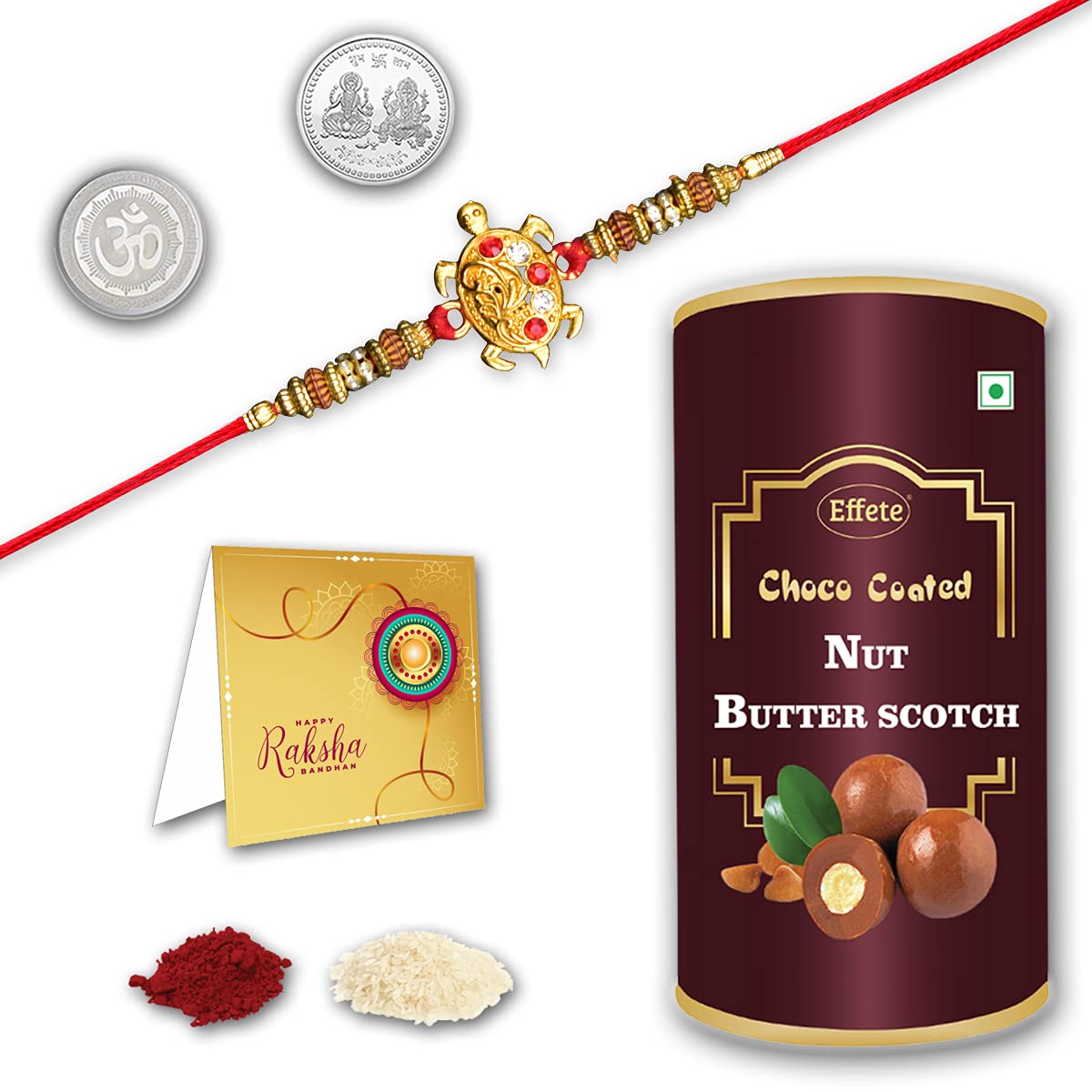 DeoDap Multicolor Bracelet/ Rakhi (K1_204_BS) & Chocolate Butter Scotch | Designer tortoise rakhi with beads | red and gold rakhi with beads | rakhi and chocolate for brother | rakhi gift chocolate for brother | rakhi with gift |-image-25