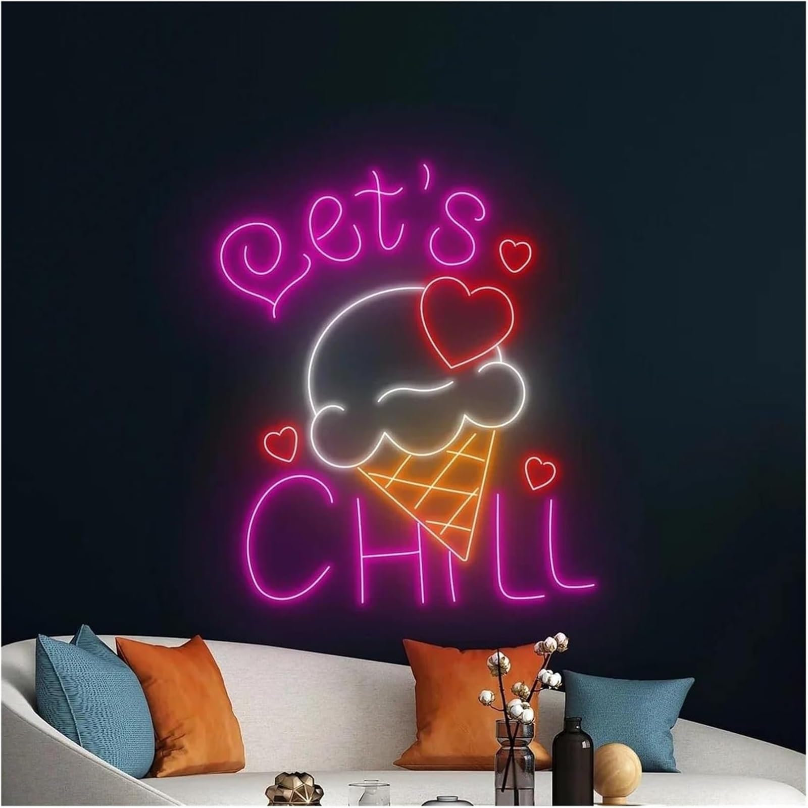 Personnalisé pour enseignes lumineuses Néon signe Enseigne Lumineuse Murale Let's Chill Pour Crème Glacée, Magasin De Cornets Glace, Café, 38cm