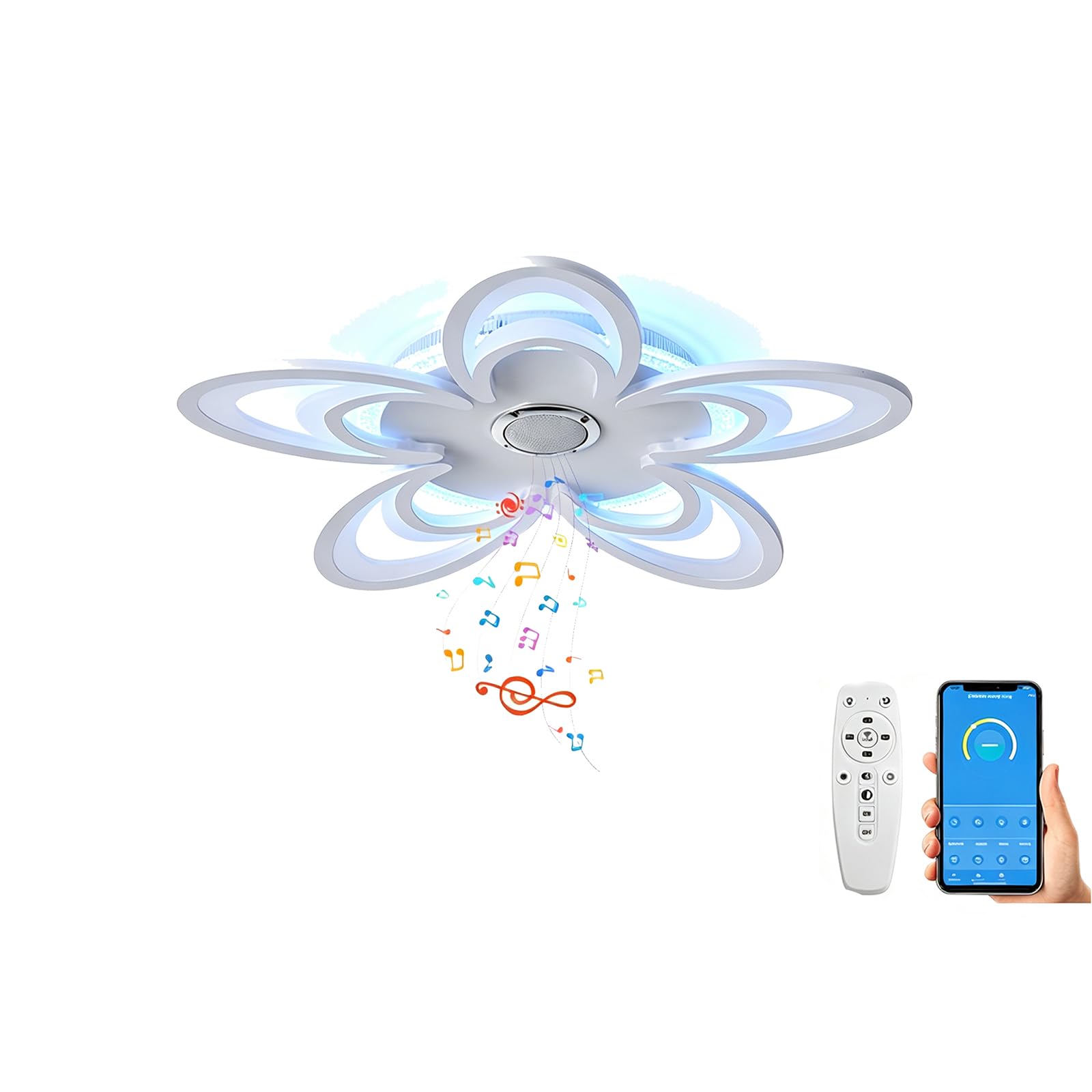 LED Lámpara De Techo Regulable Pétalos Creativos, Altavoz Bluetooth Lámparas De Música RGB Que Cambia Color Control Remoto Por Aplicación Para Dormitorio Sala De Estar,D