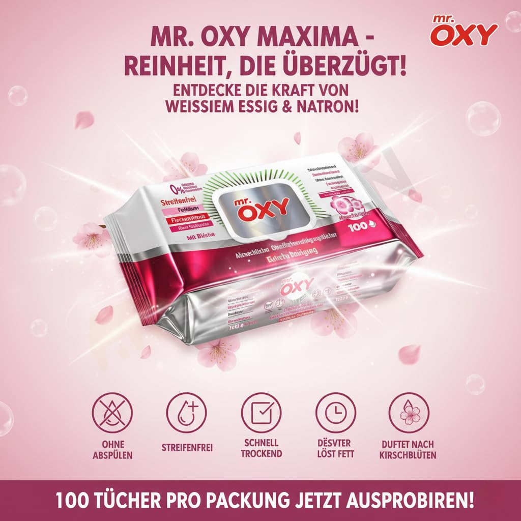 Mr. OXY Maxima Allzweck-Reinigungstücher – Streifenfrei, Fettlösend, Schnell Trocknend, Duft nach Lavendelbrise – Mit Weißem Essig & Natron – Ohne Nachspülen, Einfache Reinigung (Gross Mix #2)