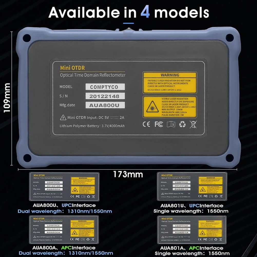 OTDR SM 11 en 1 con VFL OPM OLS Mapa de Eventos RJ45, FC/UPC SC ST LC Conectores incluidos, Reflectómetro de Fibra óptica 1310/1550 NM 26/24 dB con Pantalla táctil de 4,3 Pulgadas UPC (APC)