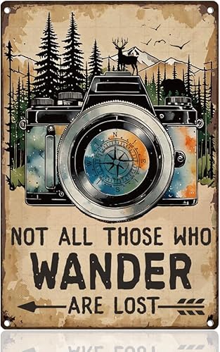 Letrero de metal retro con texto en inglés "Camera Forest Tin Sign" para decoración de pared de 8 x 12 pulgadas, diseño vintage con texto en inglés