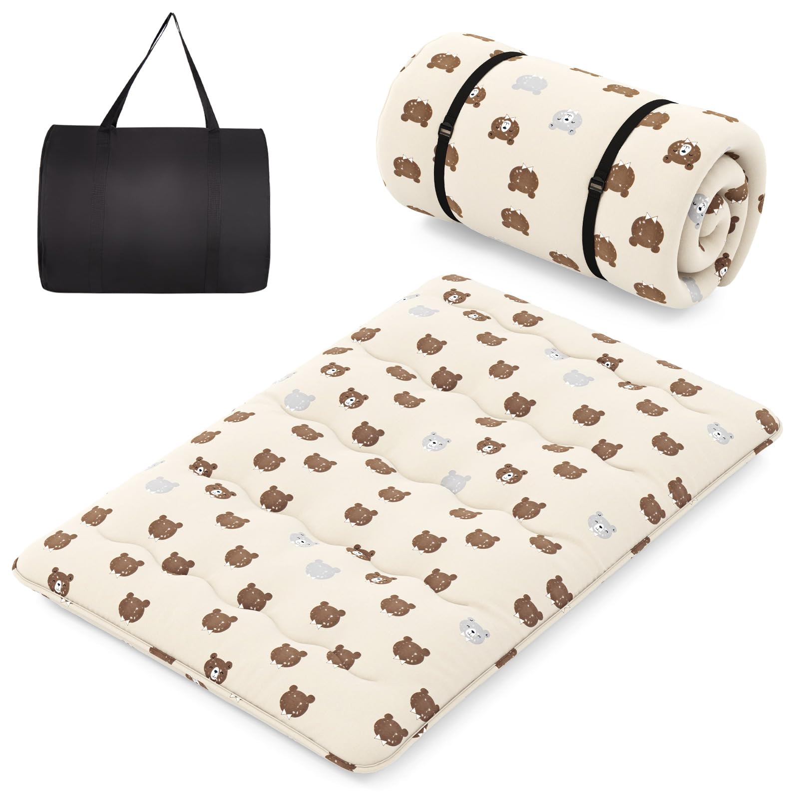 FANTASK Materasso giapponese Futon 140 x 200 cm Tatami materasso da pavimento, materasso pieghevole con rivestimento lavabile, pieghevole, orso bruno