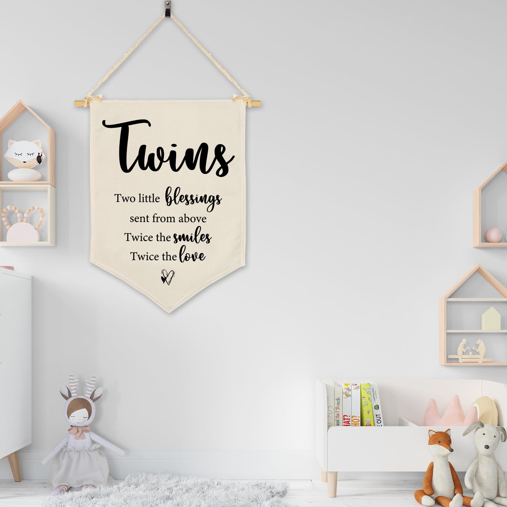 Twins Room Wall Décor, Two Little Blessings Hanging Pennant Flag, Twins Baby Essentials, Birthday Christmas Gift for Baby Kids Boys and Girls, Hanging Pennant Flag for Bedroom Playroom Nursery