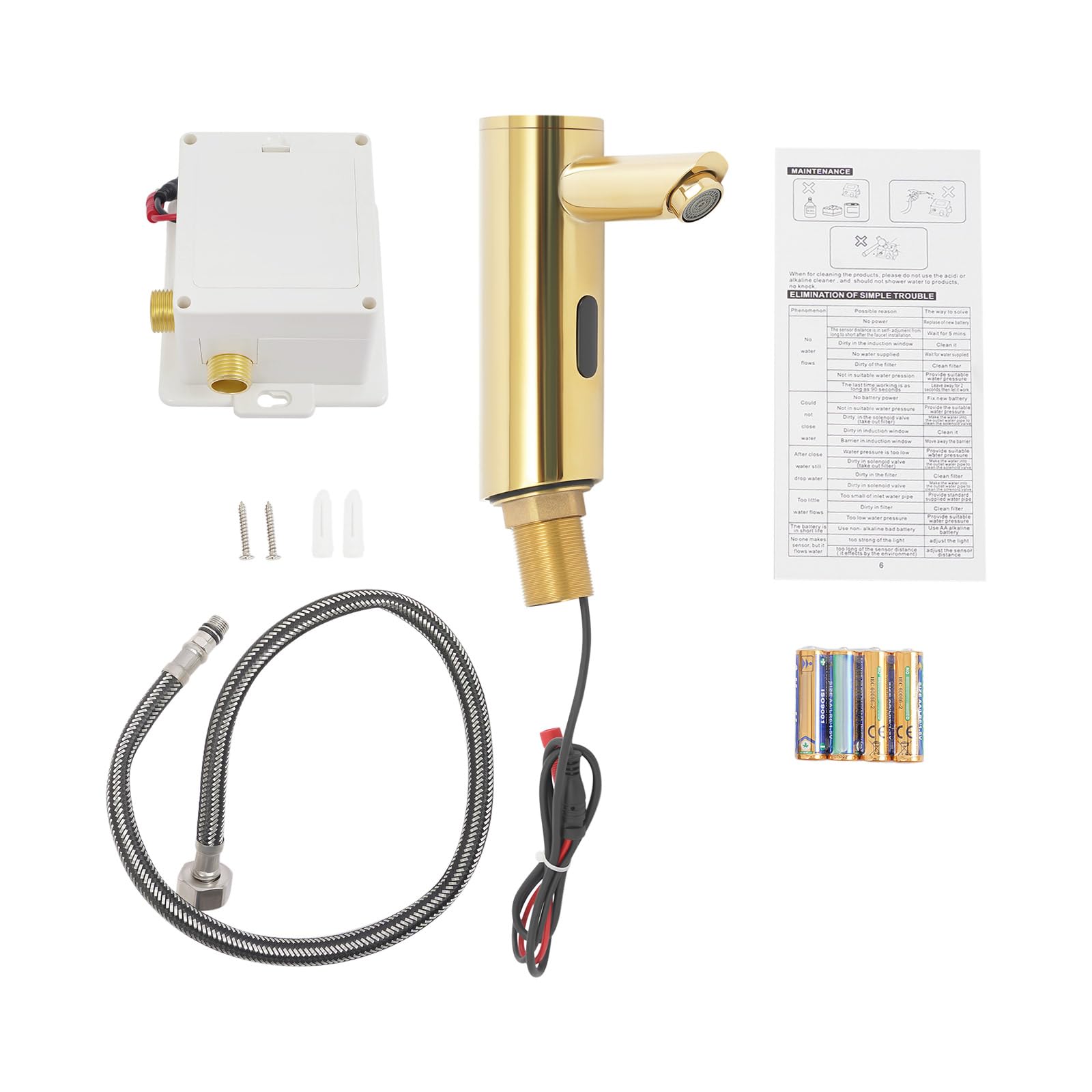 Rubinetto per bagno con sensore automatico, con sensore a infrarossi, rubinetto per lavabo, senza contatto, con sensore per cucina, bagno, ottone, oro