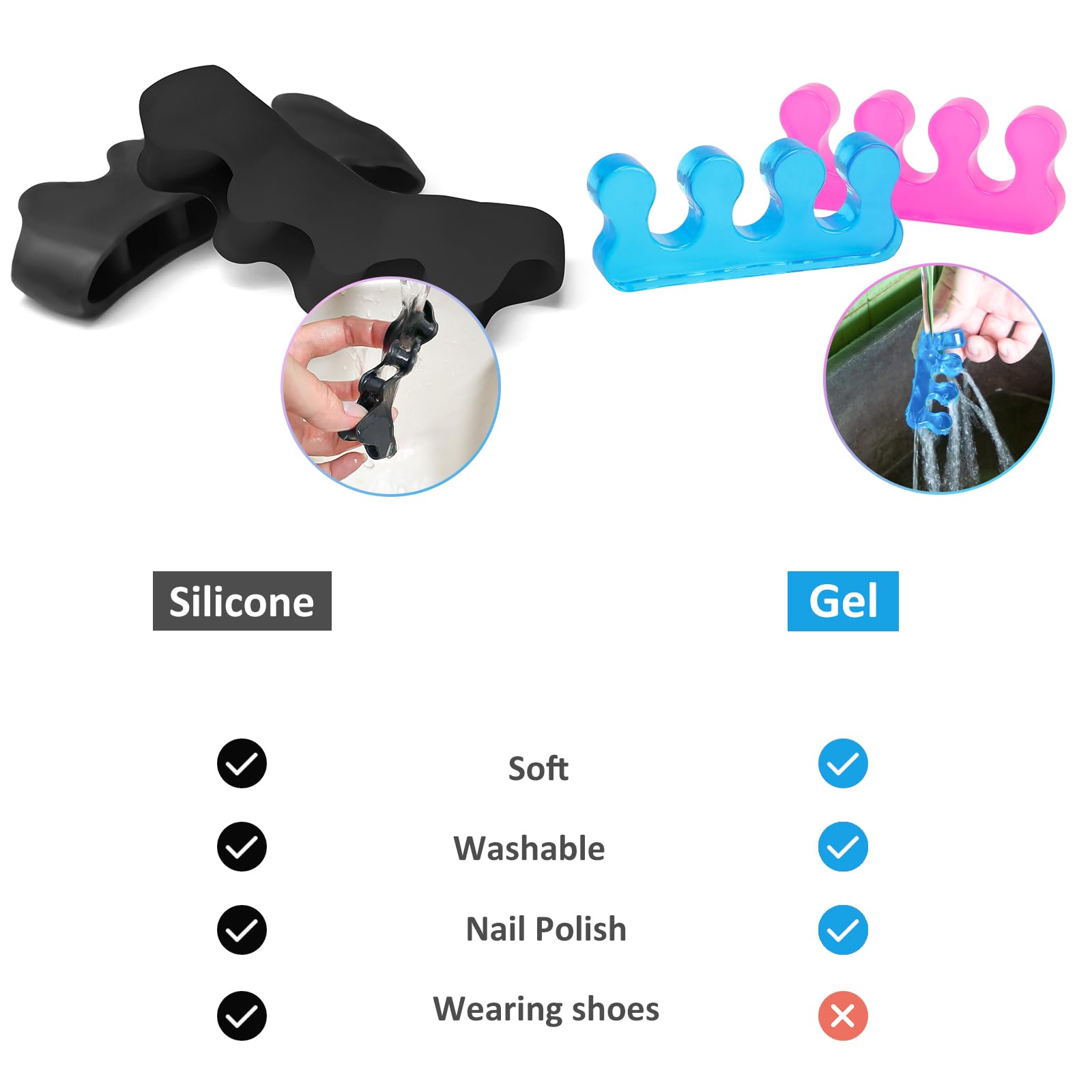 SUNFATT Toe Separators for Women,Toe Spacers for Women,Pedicures Toe Separators Use for Separation of Toenails or Nails,Beauty Pedicure Tools Suitable for Supplies for a Salon Pedicure: 0.39'' Toe interval 2 PCS black