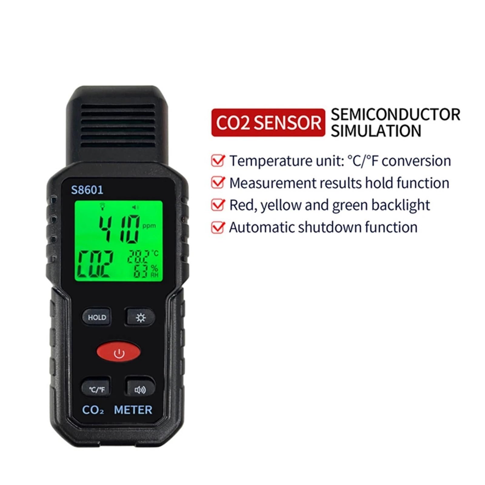 Détecteur de gaz, Compteur de CO2 Portable, Moniteur qualité l'air, 5000 ppm, Mesure du dioxyde Carbone
