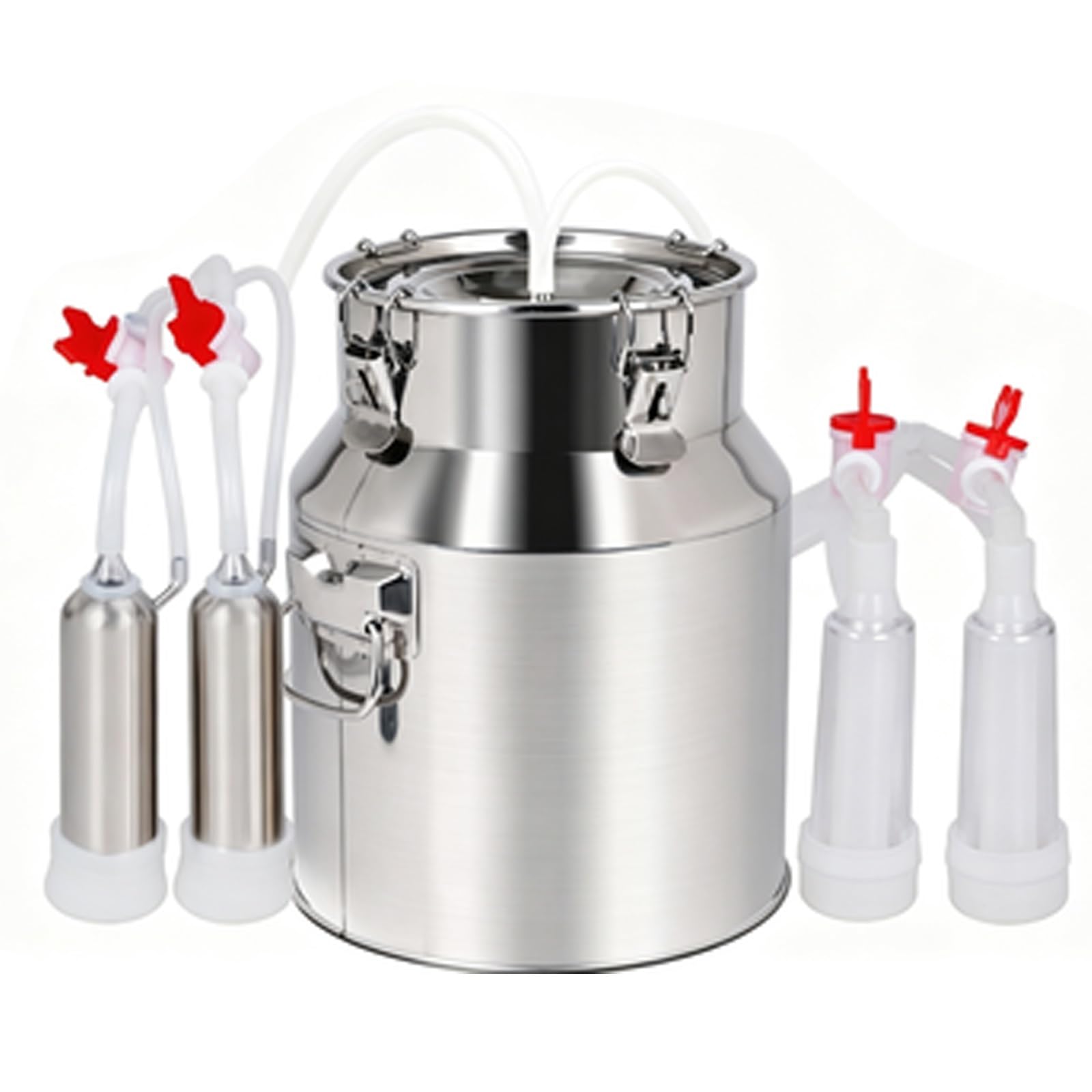Máquina de ordeño 2 en 1 for cabras y vacas, cubo de acero inoxidable apto for uso alimentario con 4 tazas de tetina, máquinas de ordeño eléctricas de vacío por pulsación inalámbrica, for pequeñas