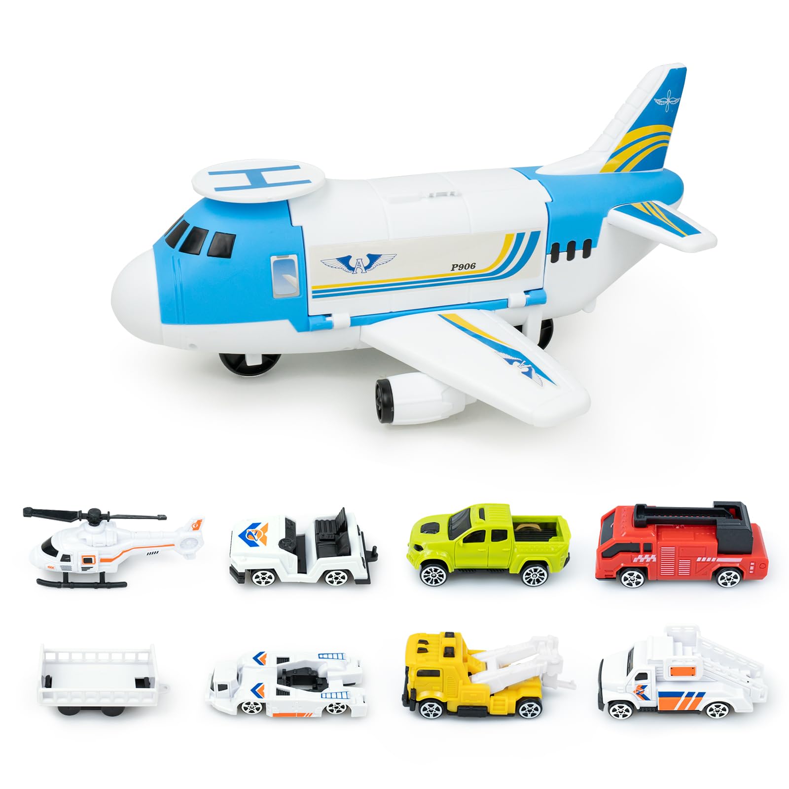 RedCrab Avion Jouet, Avions Transporteur Véhicules de Voiture Jouets, DIY Helicoptere Jouet avec Accessoires Rampe et Voiture Jouet Cadeau Enfant pour 3 Ans + Garçons Filles