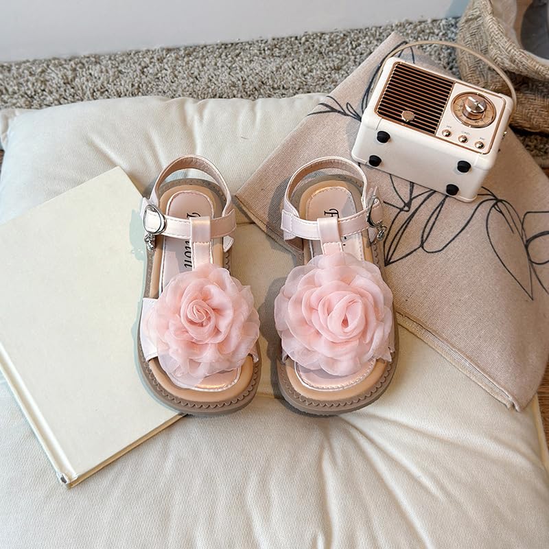 Toddler Little Girls Sandals with Flower Dress Up Flat Summer Shoes for Wedding Party3
