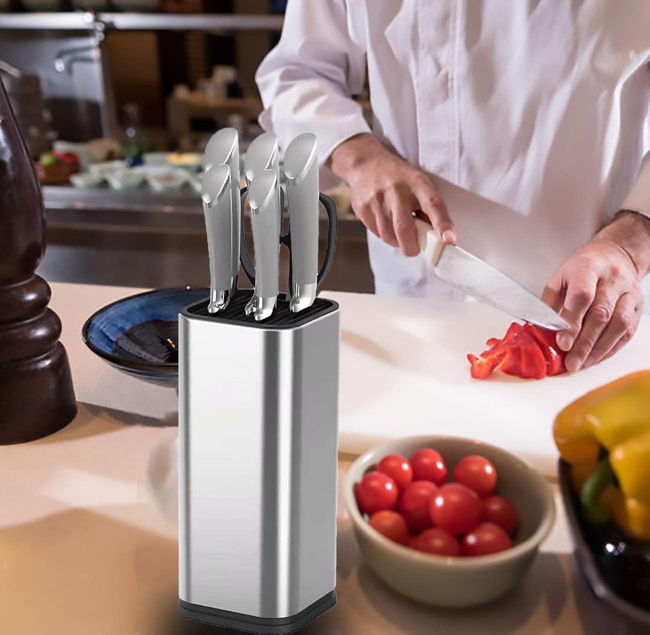 Portacoltelli Universale In Setola - Ceppo Per Coltelli Da Cucina, Nero, 30 Cm, Organizzatore Salvaspazio - Foto 7