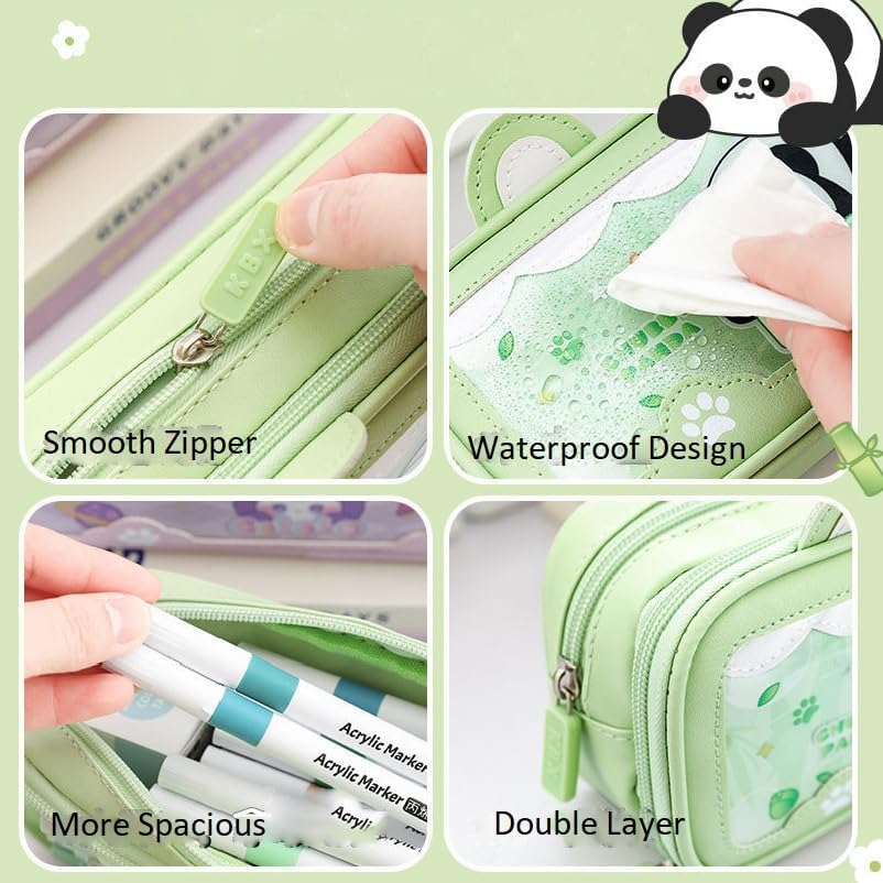 Image of Pencil Case Double Layer 3D EVA Cute Pencil Pouch Aesthetic Pencil Case for Girls Large Capacity Pen Pencil Pouch Multifunctional Stationery Organizer for School (New Green Panda)
