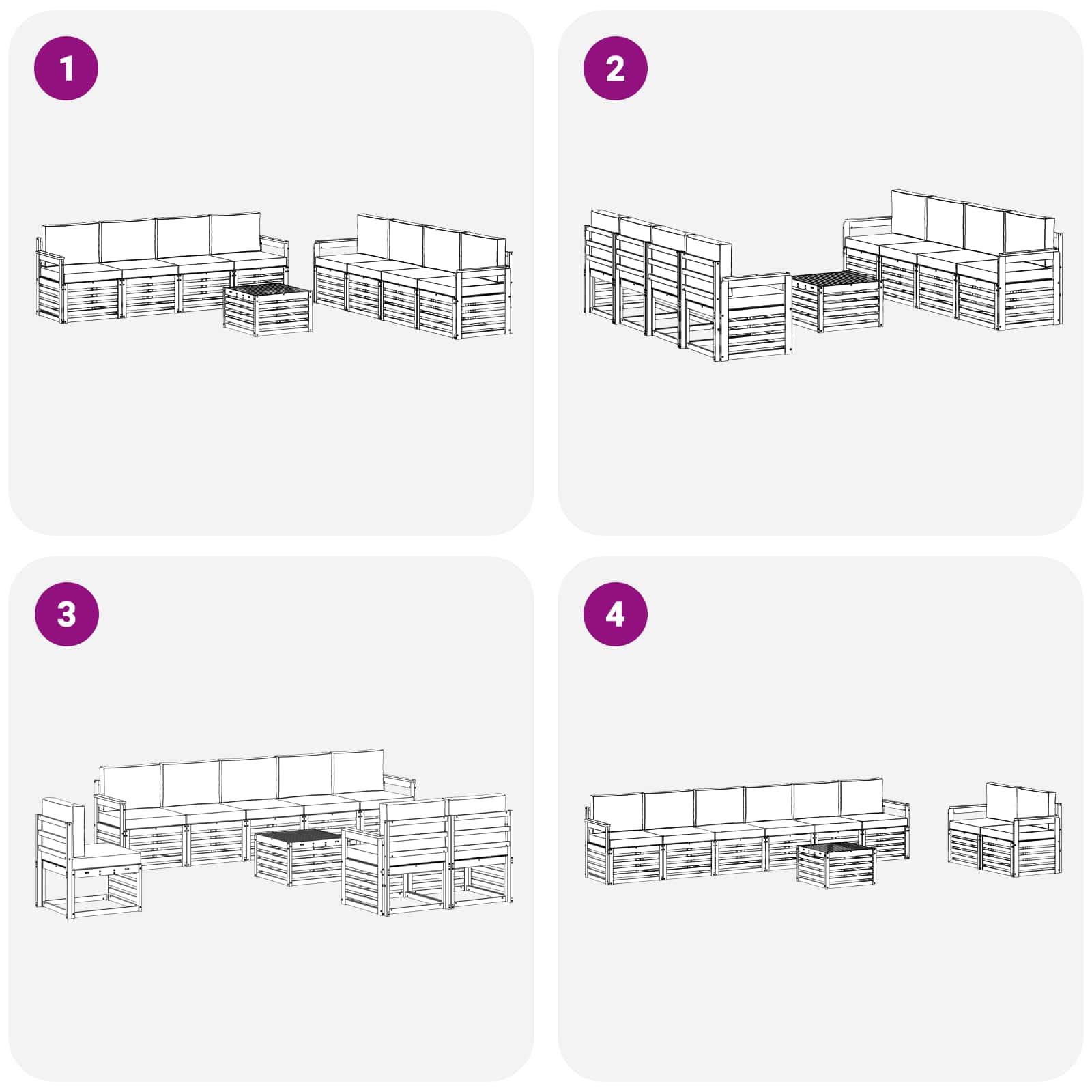 Outdoor-Garnitur 9-teilig aus massivem Akazienholz für Garten Terrasse Balkon wetterfestes Sitzgruppen-Set mit Tisch, Sofas, Sesseln, Kissen, Natur und anthrazit